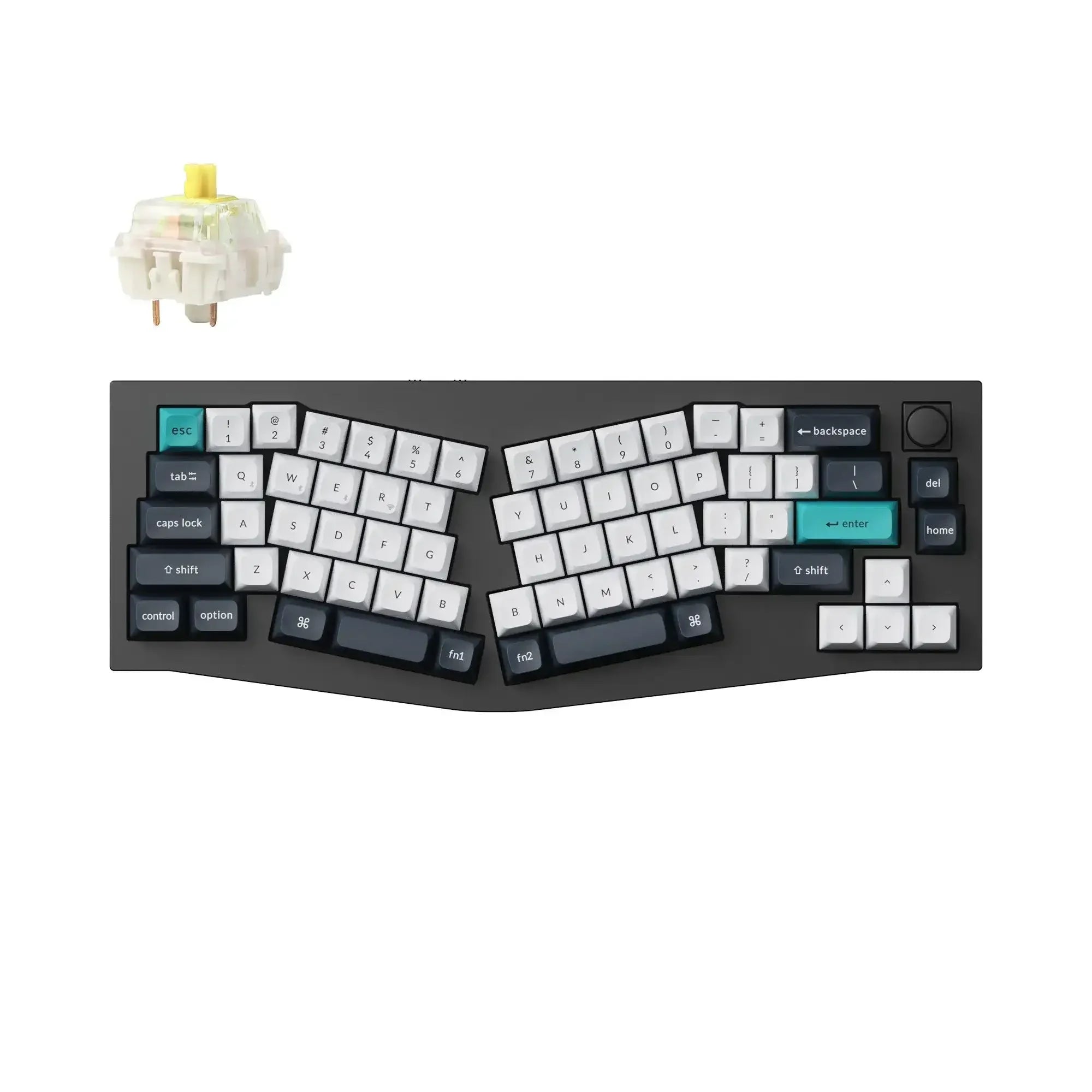 Klawiatura mechaniczna 65% z ergonomicznym układem Alice i pokrętłem, czarna, przełącznik Gateron Jupiter Banana