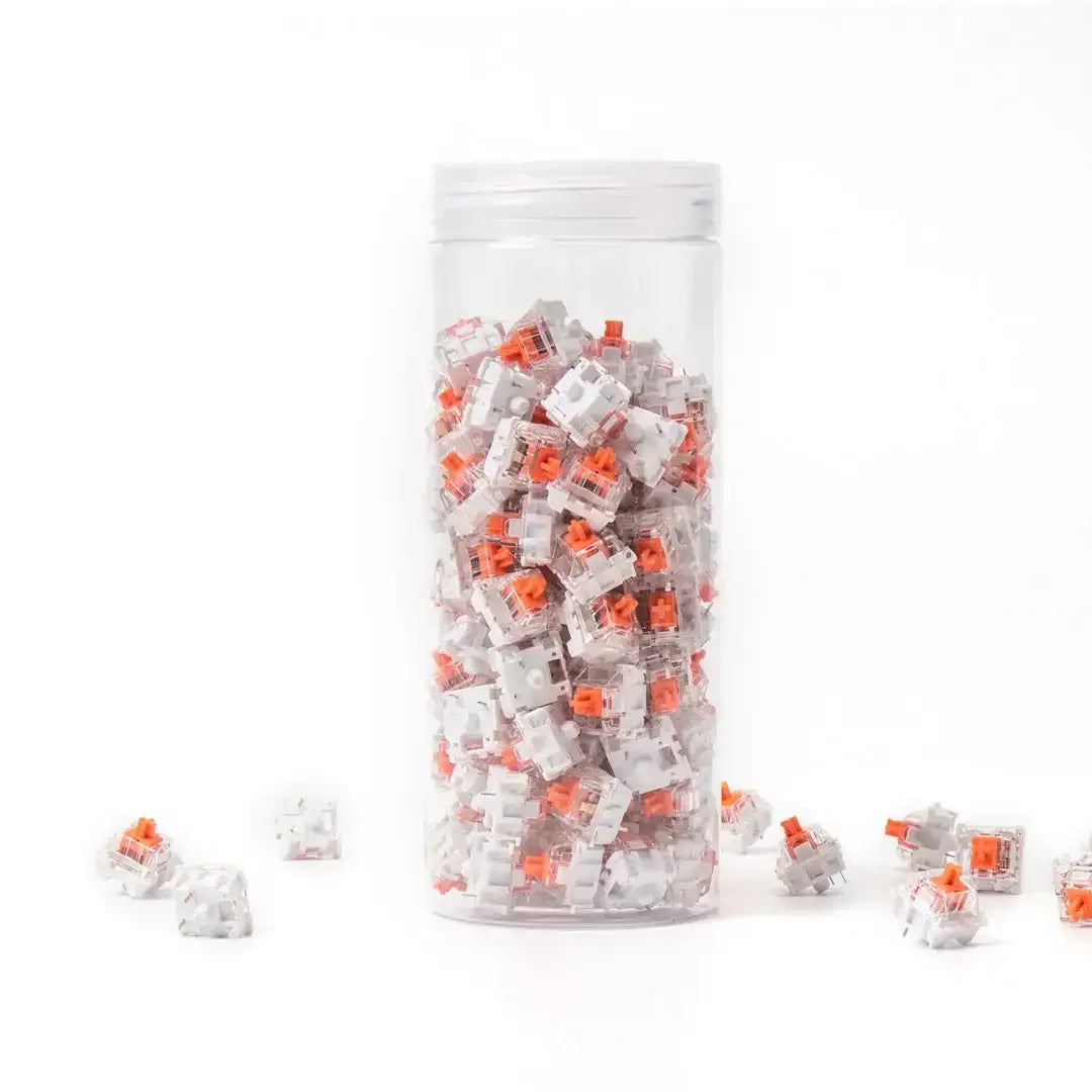 Przełączniki mechaniczne Silent K Pro z czerwonym trzonem w przezroczystym pojemniku, akcesoria do klawiatury