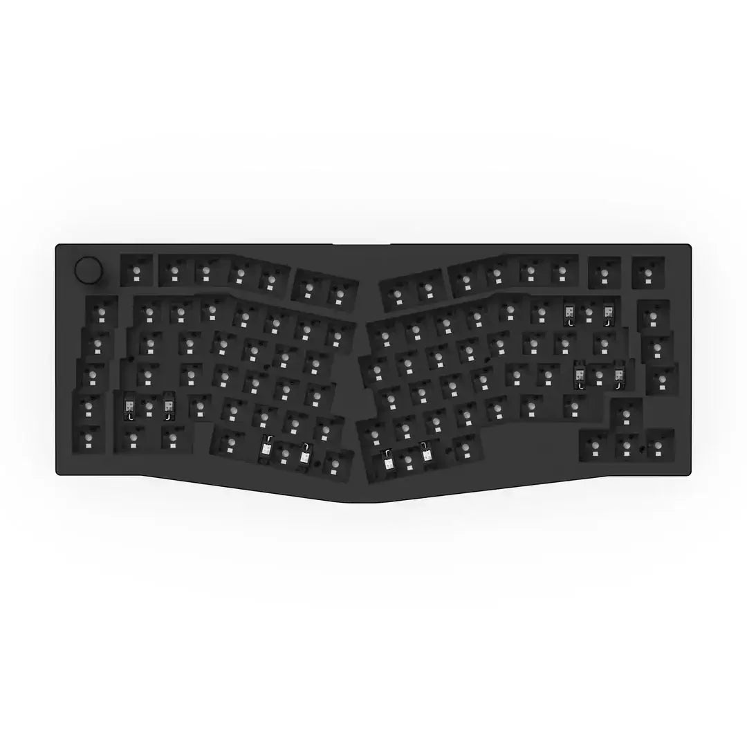 Czarna klawiatura mechaniczna barebone w układzie Alice, hot-swappable, RGB, 75%.