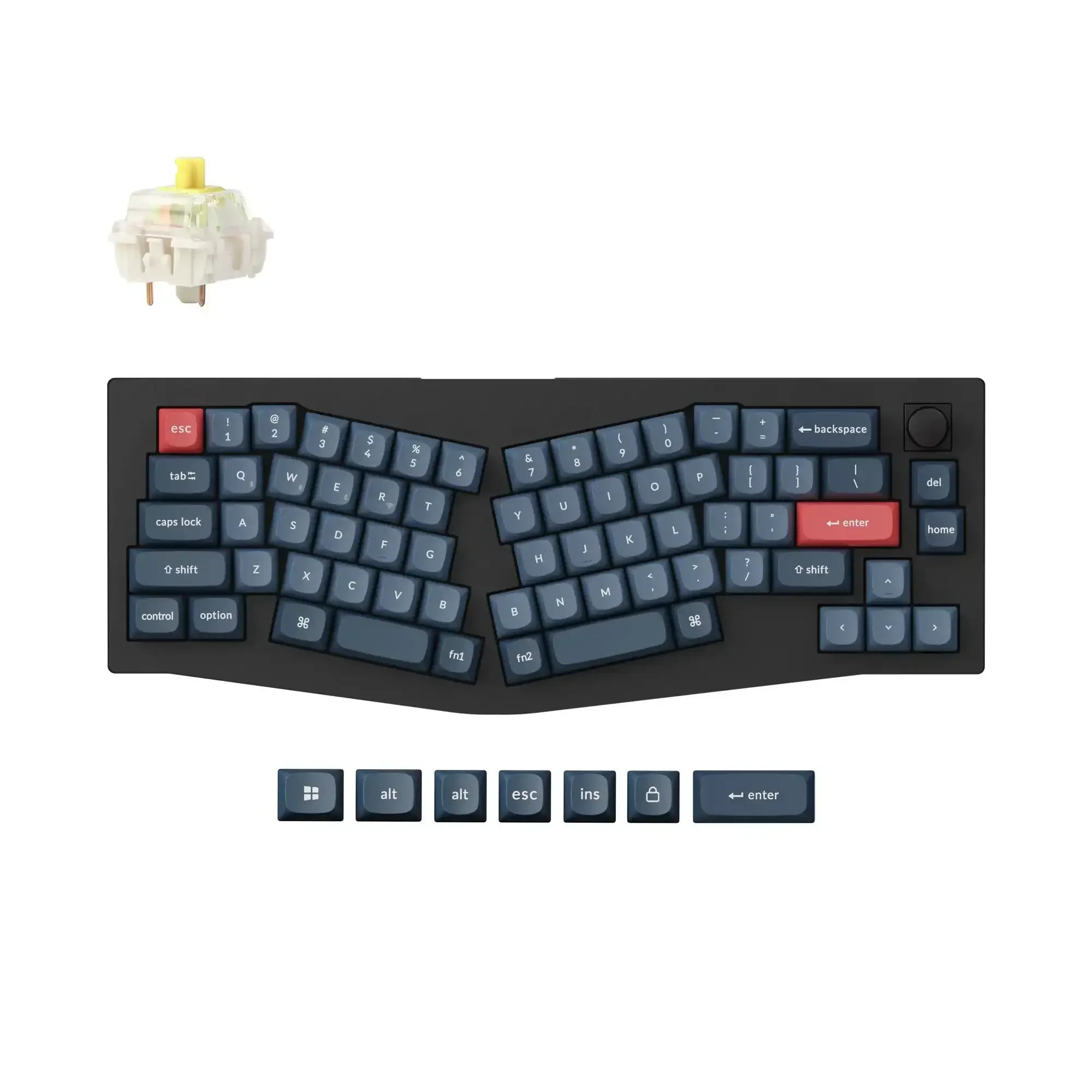 Klawiatura mechaniczna 65% ergonomicznym układzie Alice, czarne klawisze, pokrętło, switch Gateron