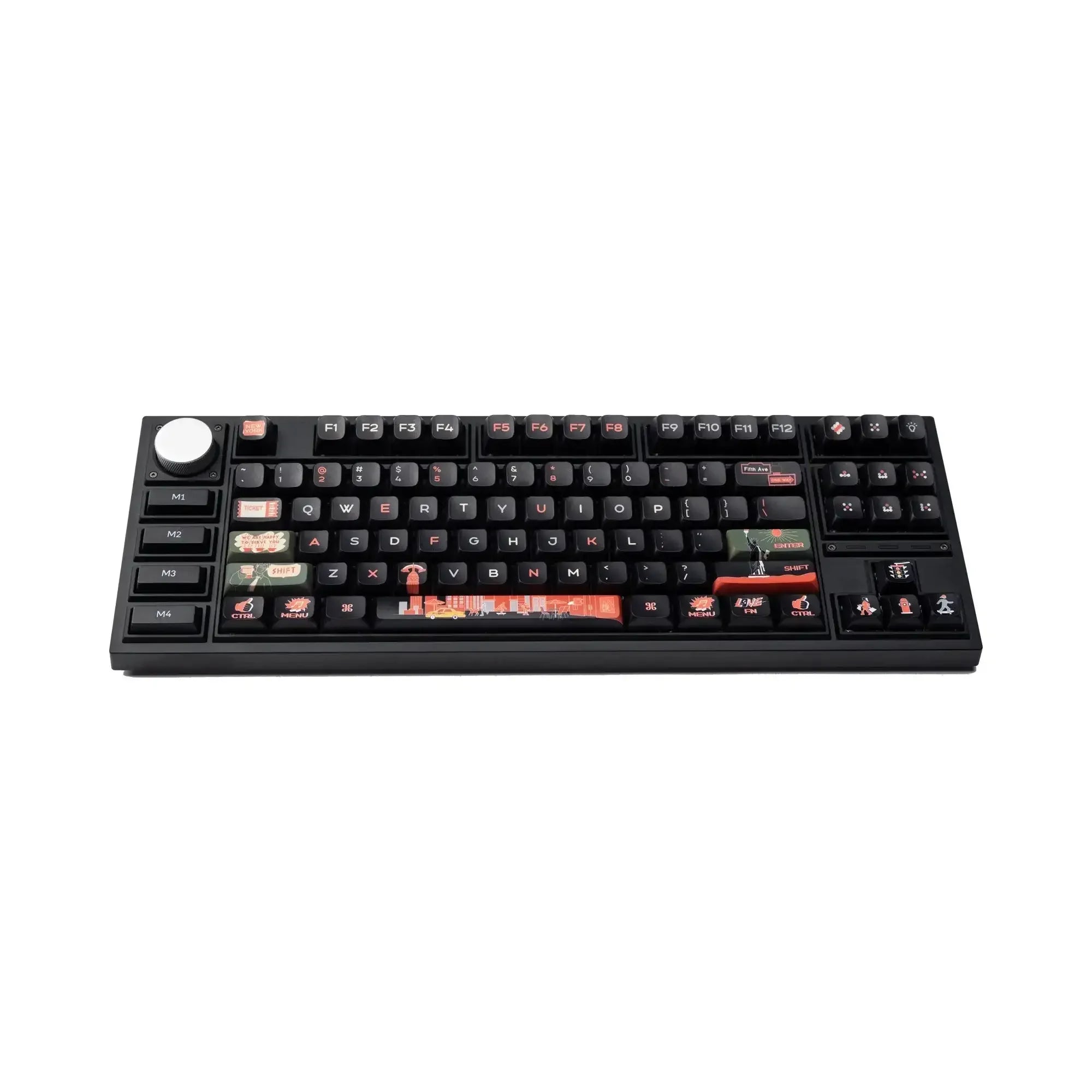 Czarna klawiatura mechaniczna z kolorowymi keycapami MDA Dye-Sub PBT, motyw Nowy Jork