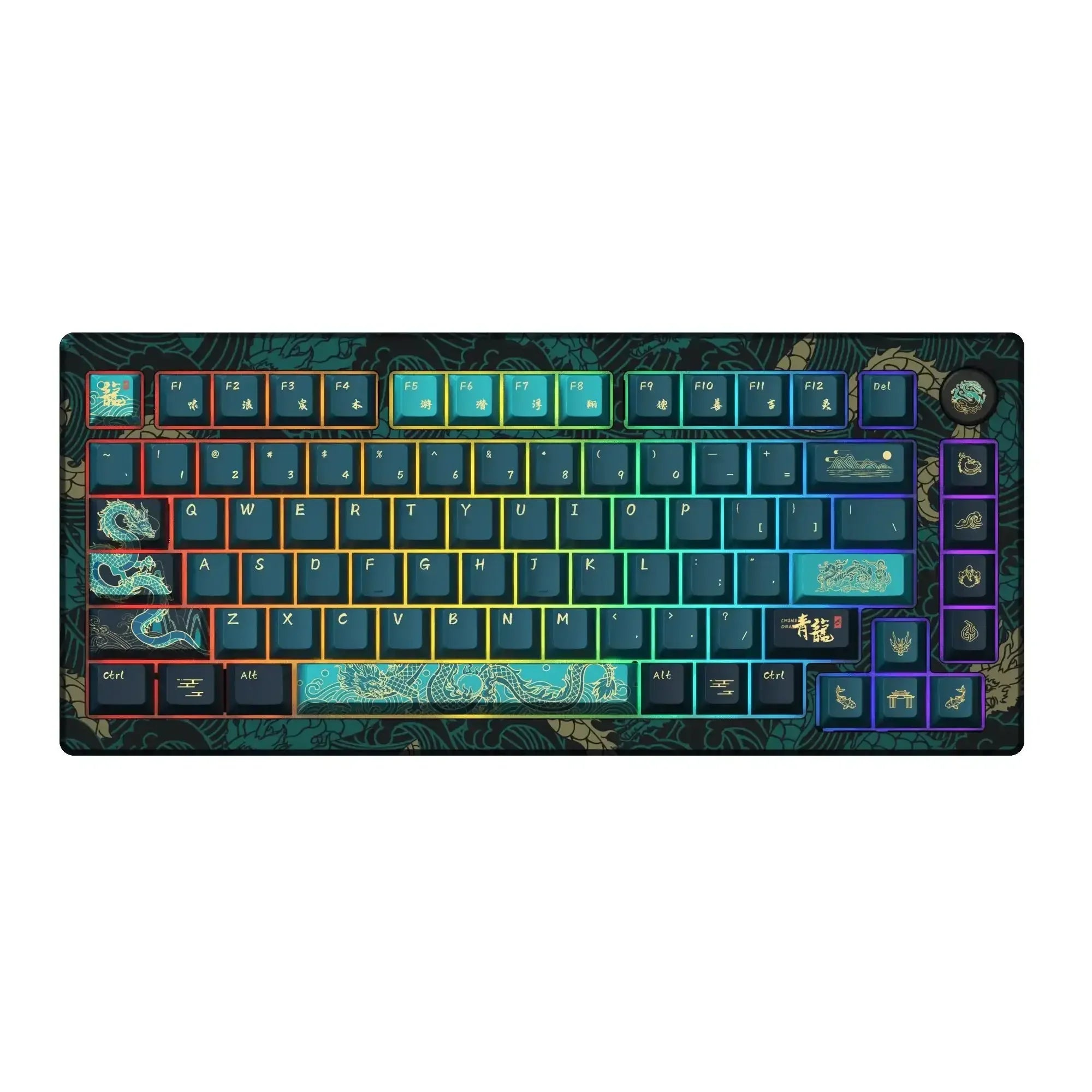 Klawiatura mechaniczna z podświetleniem RGB i motywem smoka, kolorowe keycapy