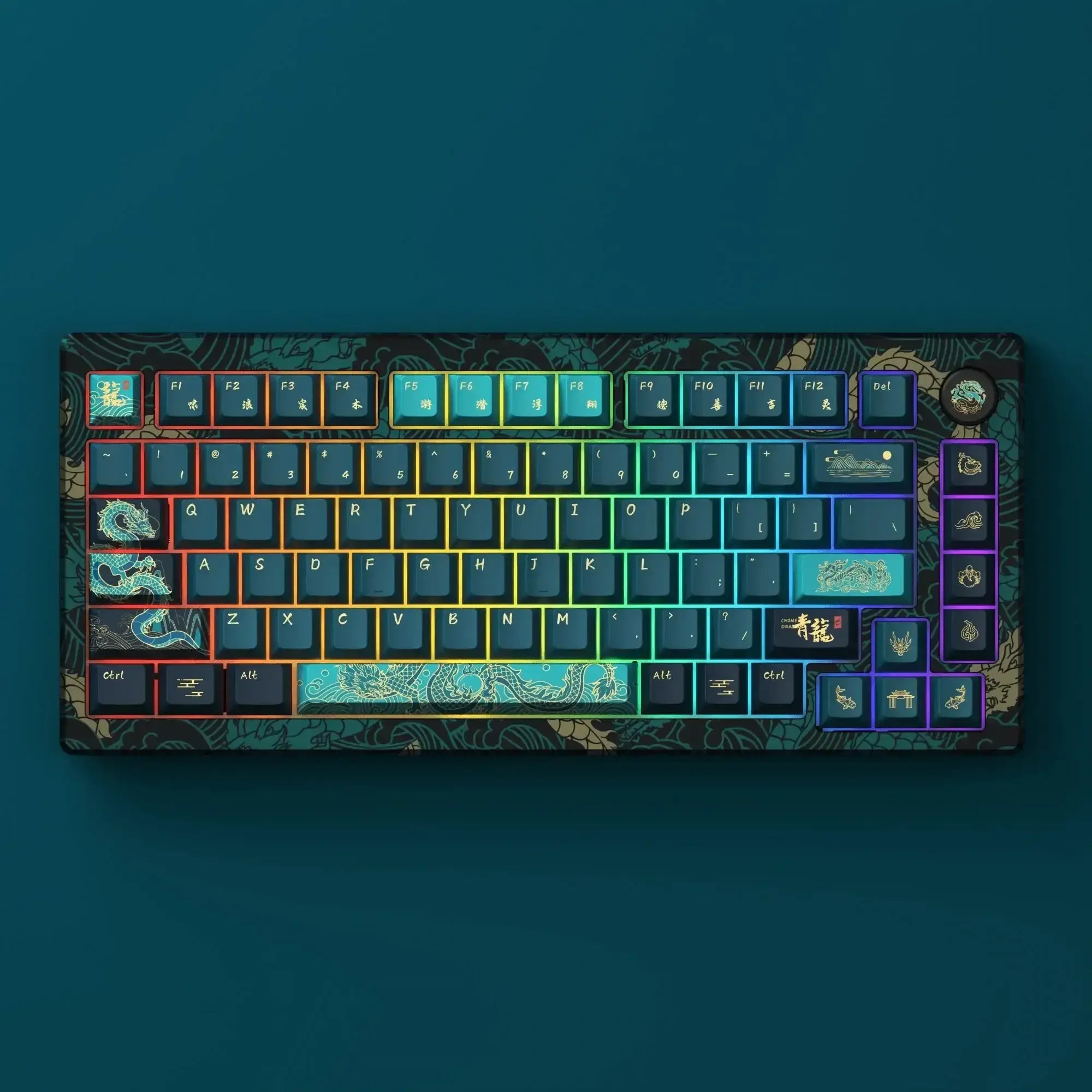 Klawiatura mechaniczna RGB z motywem smoka, kolorowe podświetlenie, ozdobne keycapy