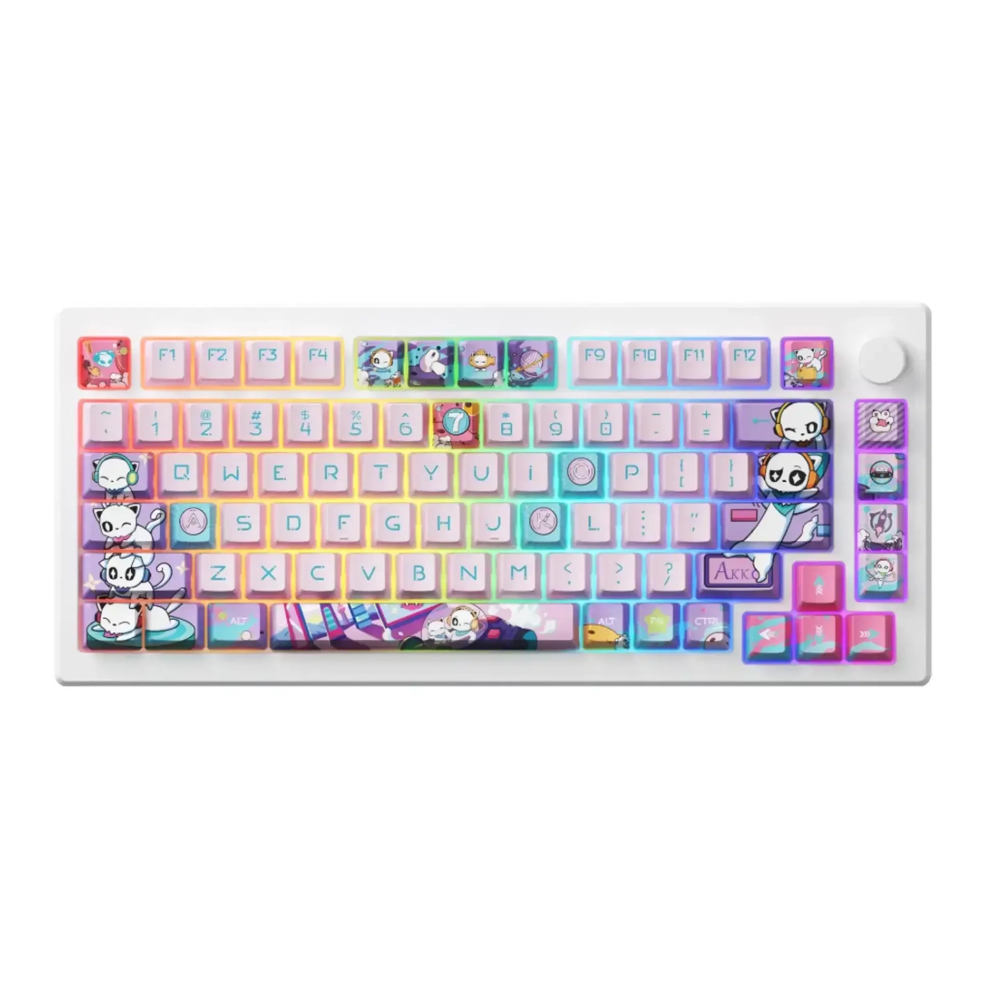 Kolorowa klawiatura mechaniczna z motywem kreskówkowych zwierząt, idealna do desk setupu.