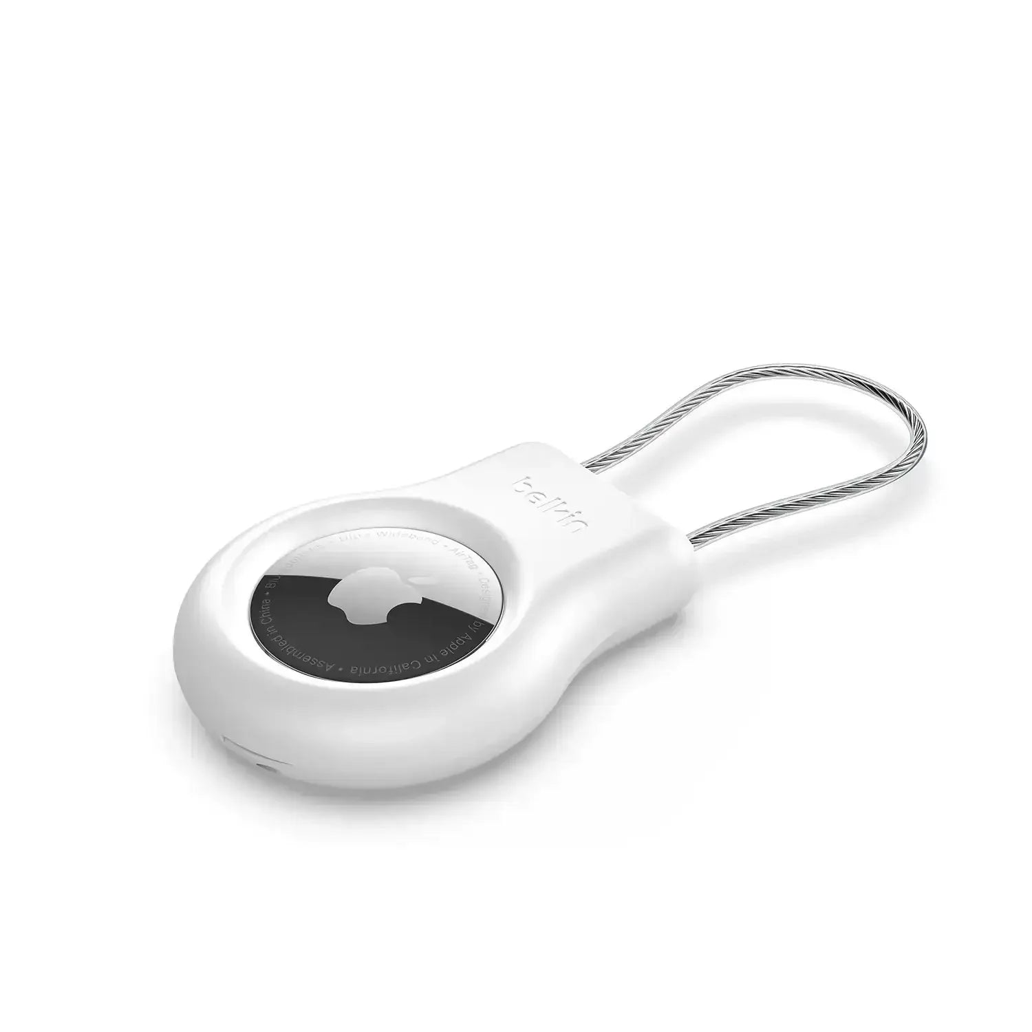 Uchwyt zabezpieczający z metalową linką do Apple AirTag, biały, akcesorium biurowe