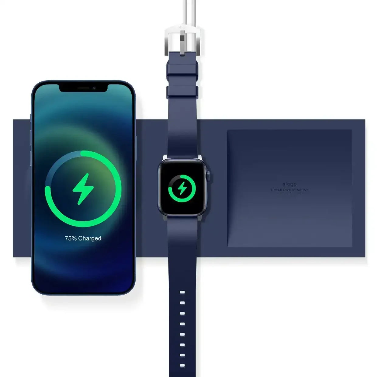 Bezprzewodowa ładowarka biurowa do telefonu i smartwatcha, nowoczesny design, kolor granatowy