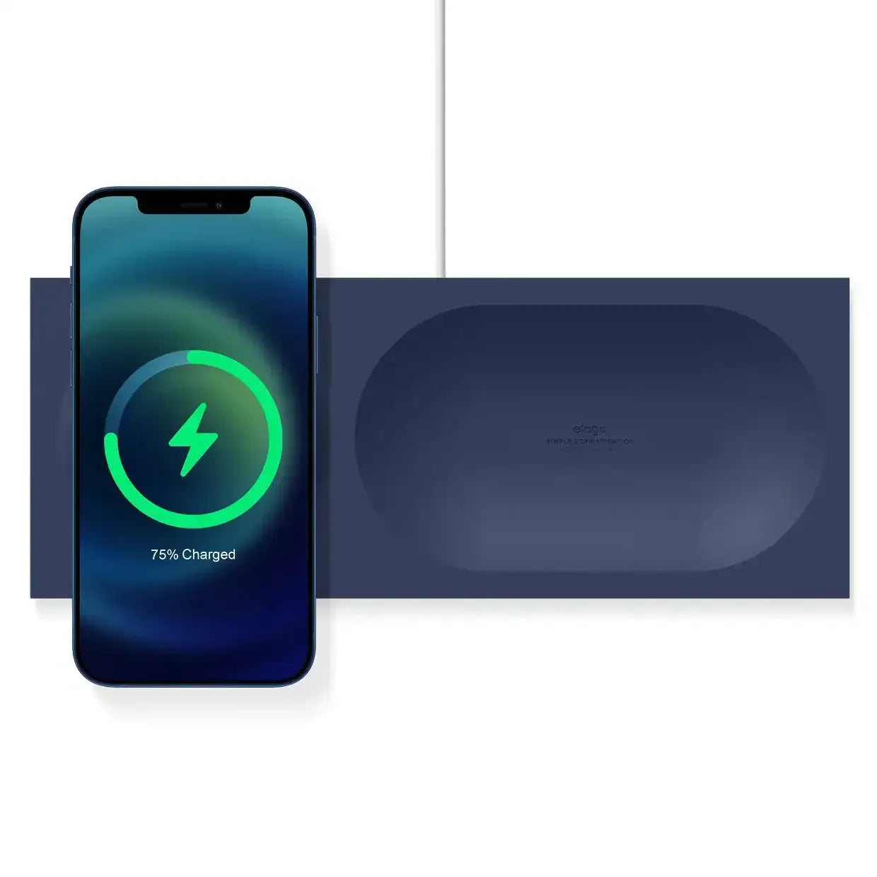Telefon na bezprzewodowej ładowarce biurkowej, ładowanie 75%, akcesoria home office
