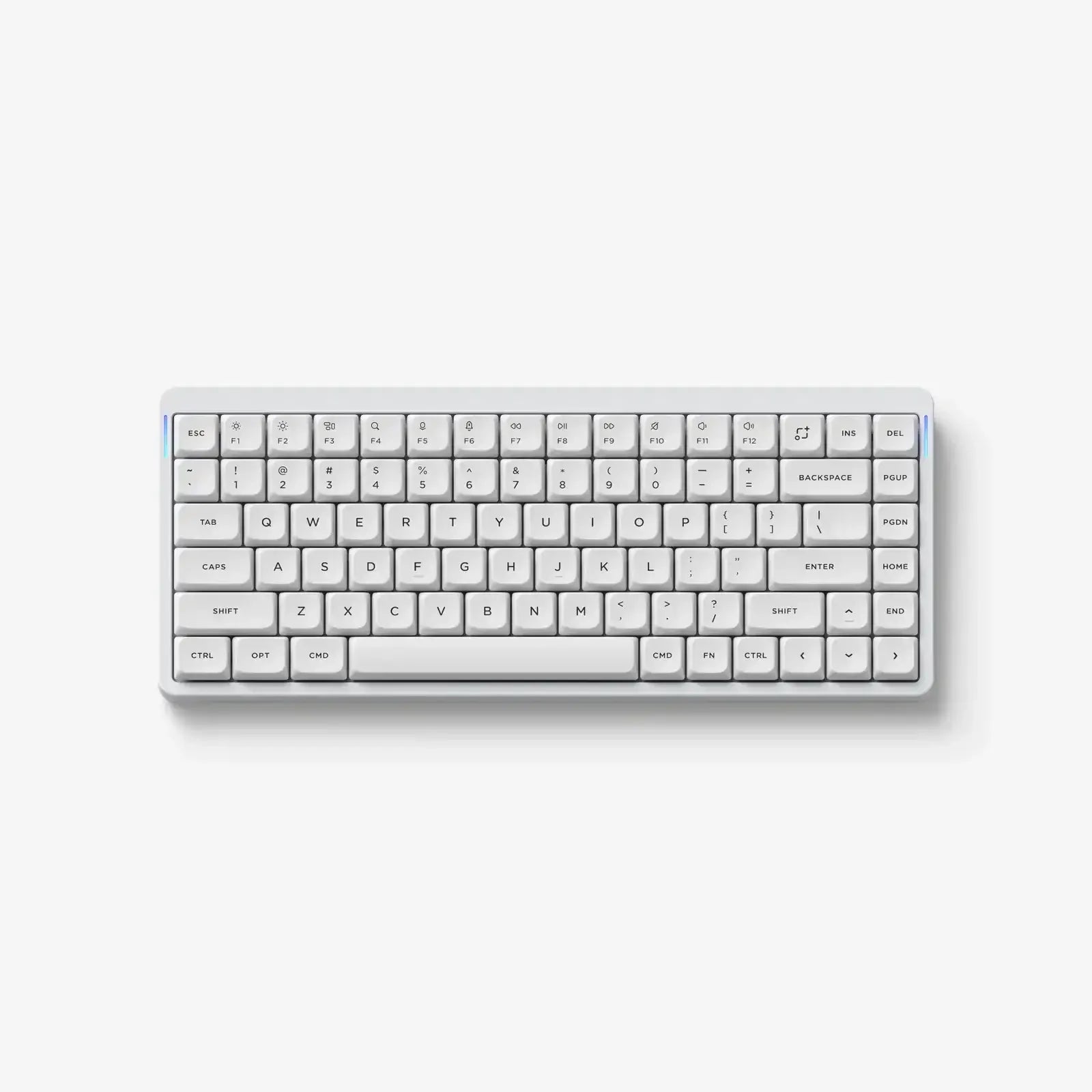 Biała klawiatura mechaniczna bezprzewodowa, minimalistyczny design, kompaktowy układ klawiszy