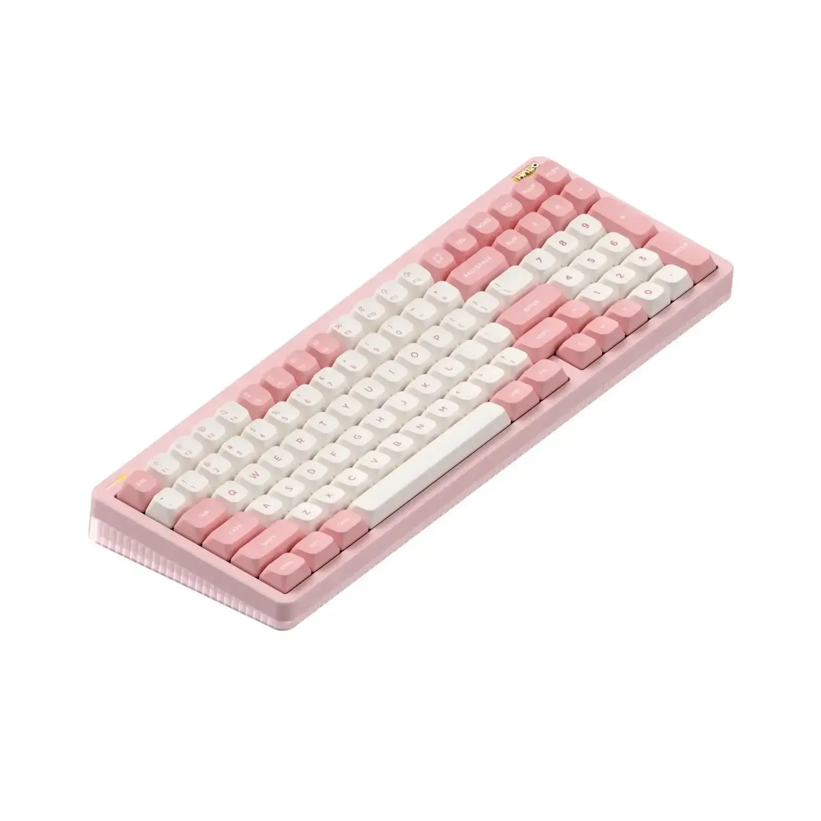 Różowo-biała klawiatura mechaniczna, kompaktowy design, keycapy do personalizacji