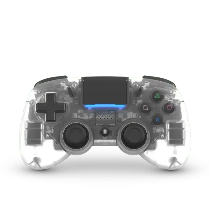 Przezroczysty gamepad do konsoli z podświetleniem LED, widoczne wnętrze kontrolera
