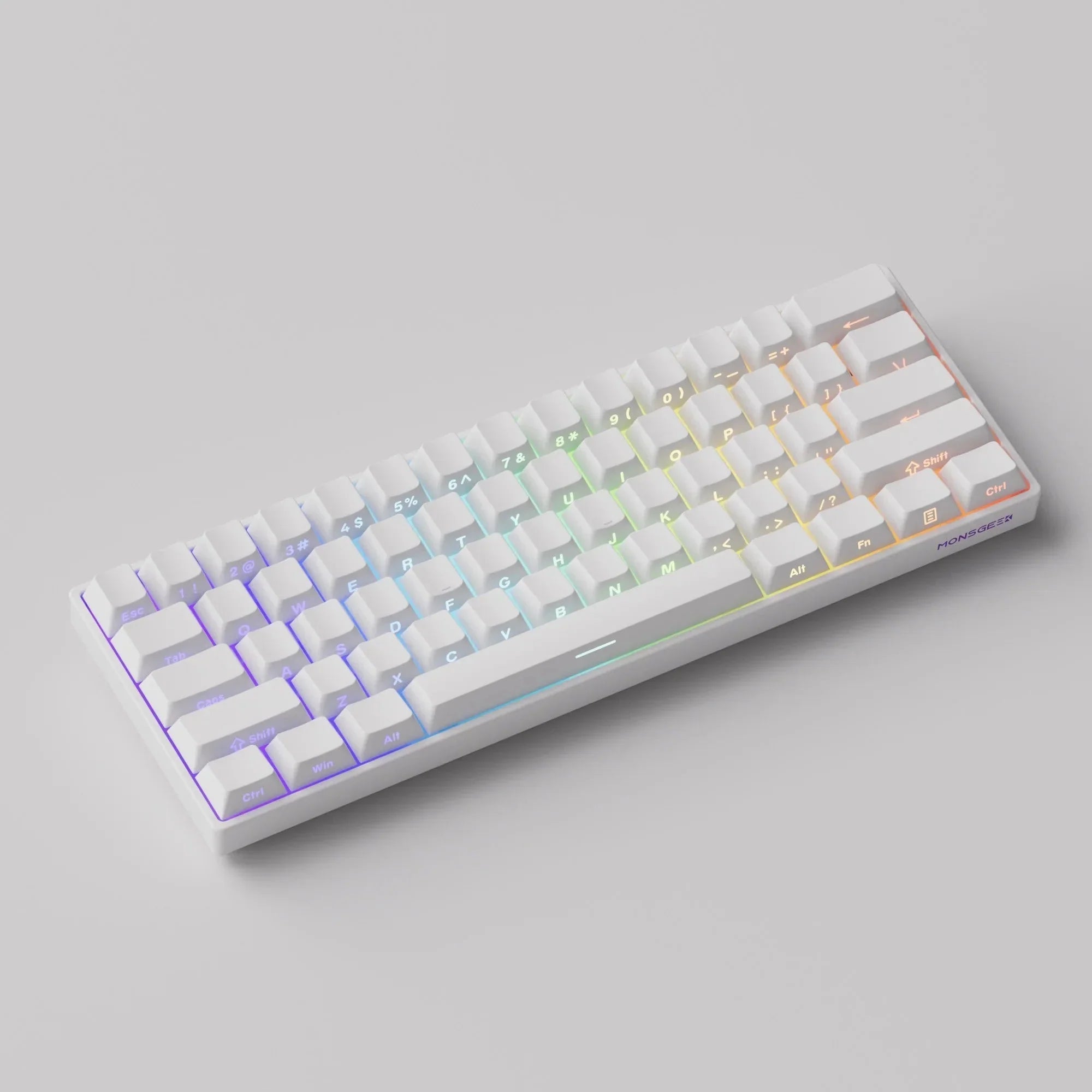 Biała klawiatura mechaniczna z RGB podświetleniem, idealna do home office i personalizacji desk setupu