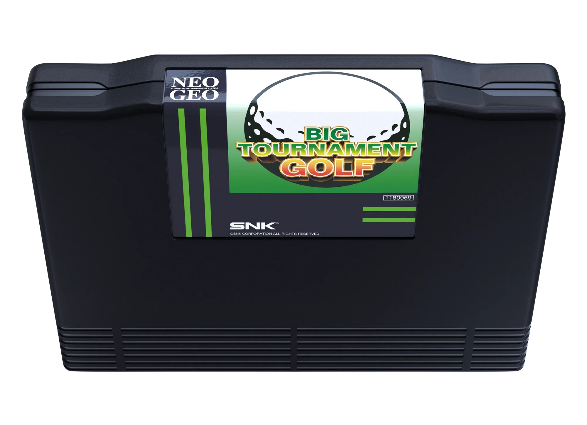 Kartka gry Neo Geo Big Tournament Golf, klasyczna gra SNK w czarnym obudowie z zielonymi akcentami