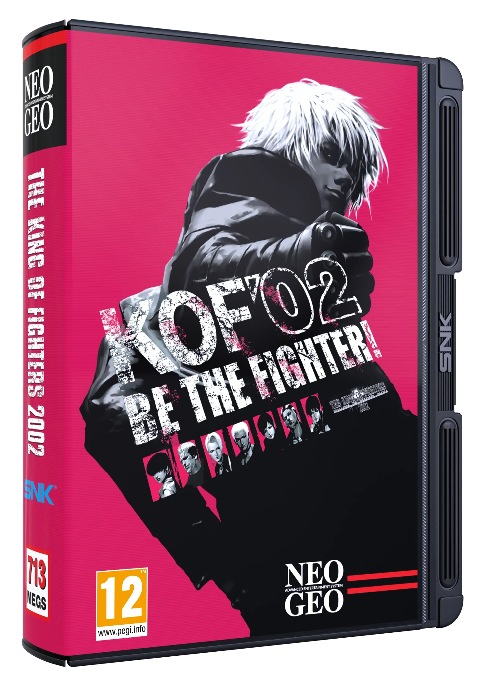 Pudełko gry The King of Fighters 2002 na NEO GEO, z postacią i logo SNK, idealne dla fanów retro gamingu.