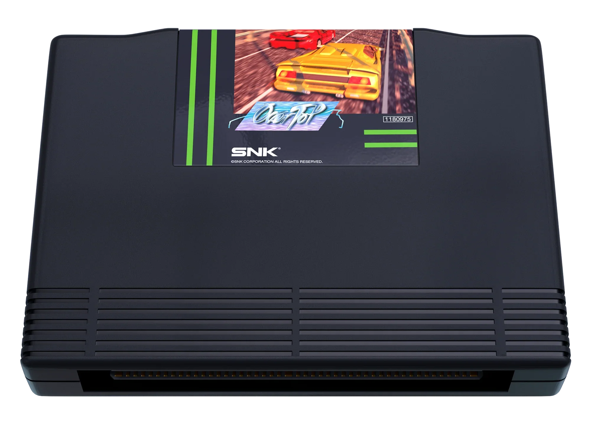 Czarna konsola SNK z grą OverTop, idealna do retro gamingu w domowym biurze