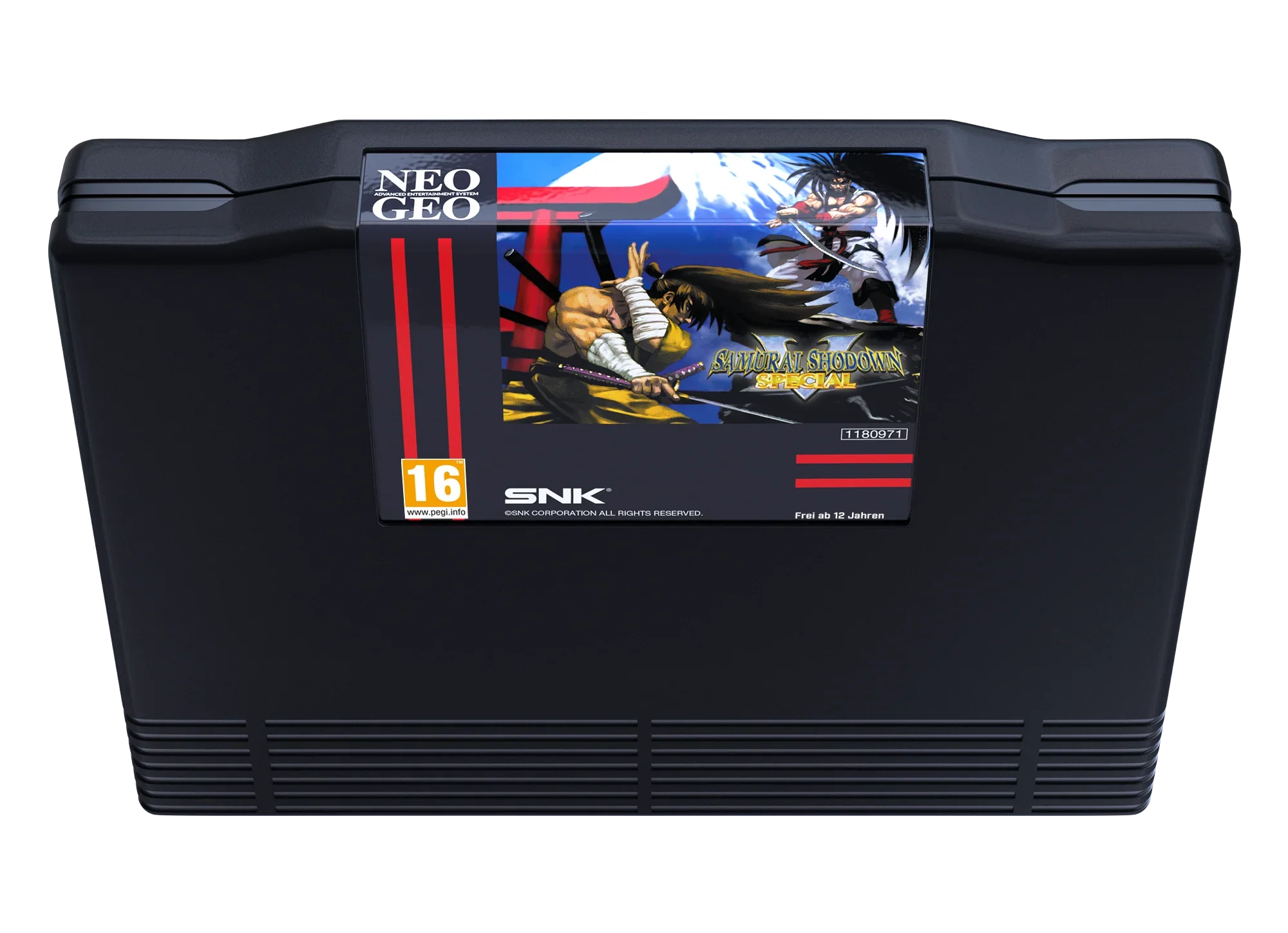 Kaseta gry Neo Geo Samurai Shodown Special, czarna, z ilustracją bohaterów i logo SNK, PEGI 16