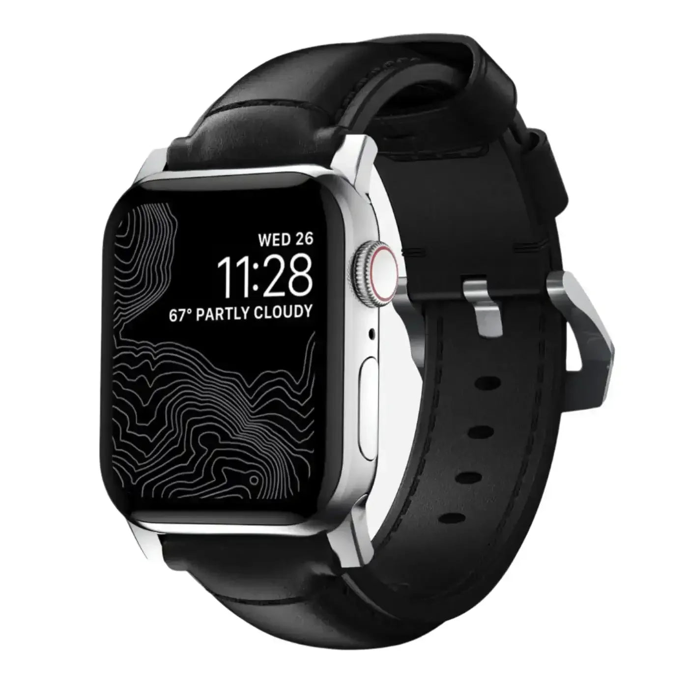 Pasek skórzany do smartwatcha, klasyczny, czarny, z metalową klamrą, elegancki dodatek