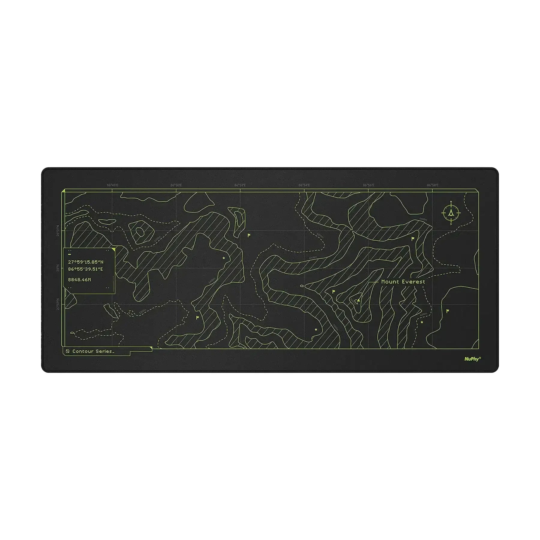 Czarna mata na biurko z zielonymi liniami topograficznymi Mount Everest, dekoracja biura.