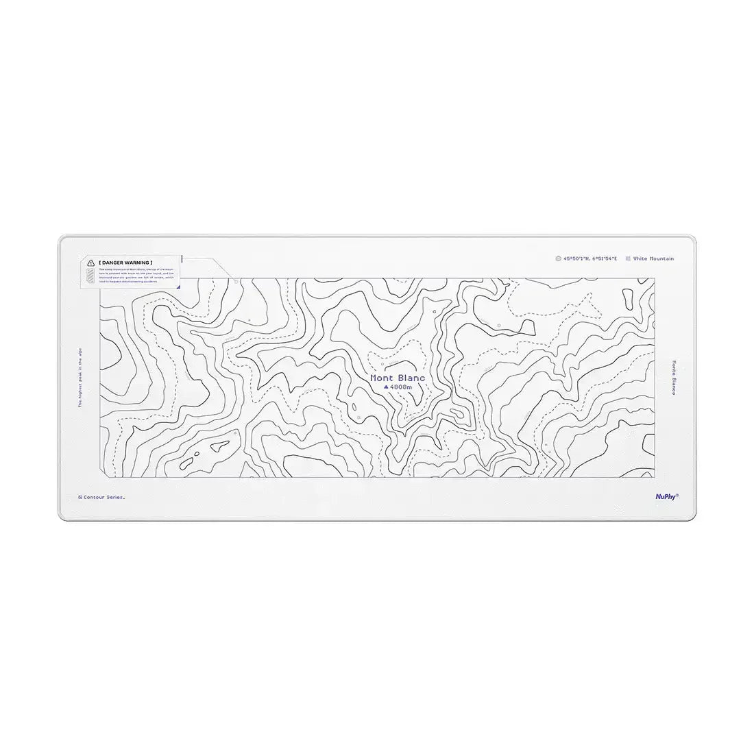 Biała podkładka biurowa Mont Blanc z nadrukiem mapy topograficznej, idealna do desk setupu.