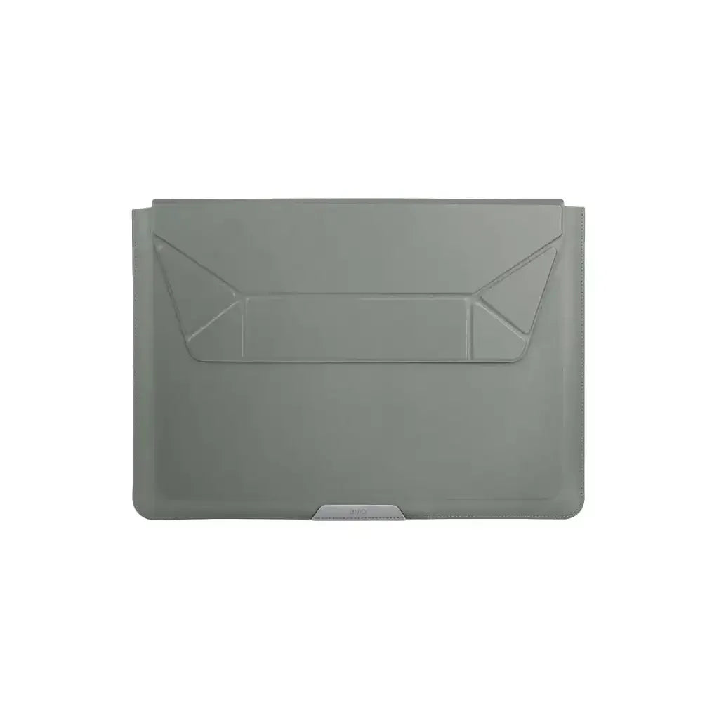 Szara minimalistyczna skórzana teczka na laptopa lub dokumenty, akcesoria biurowe