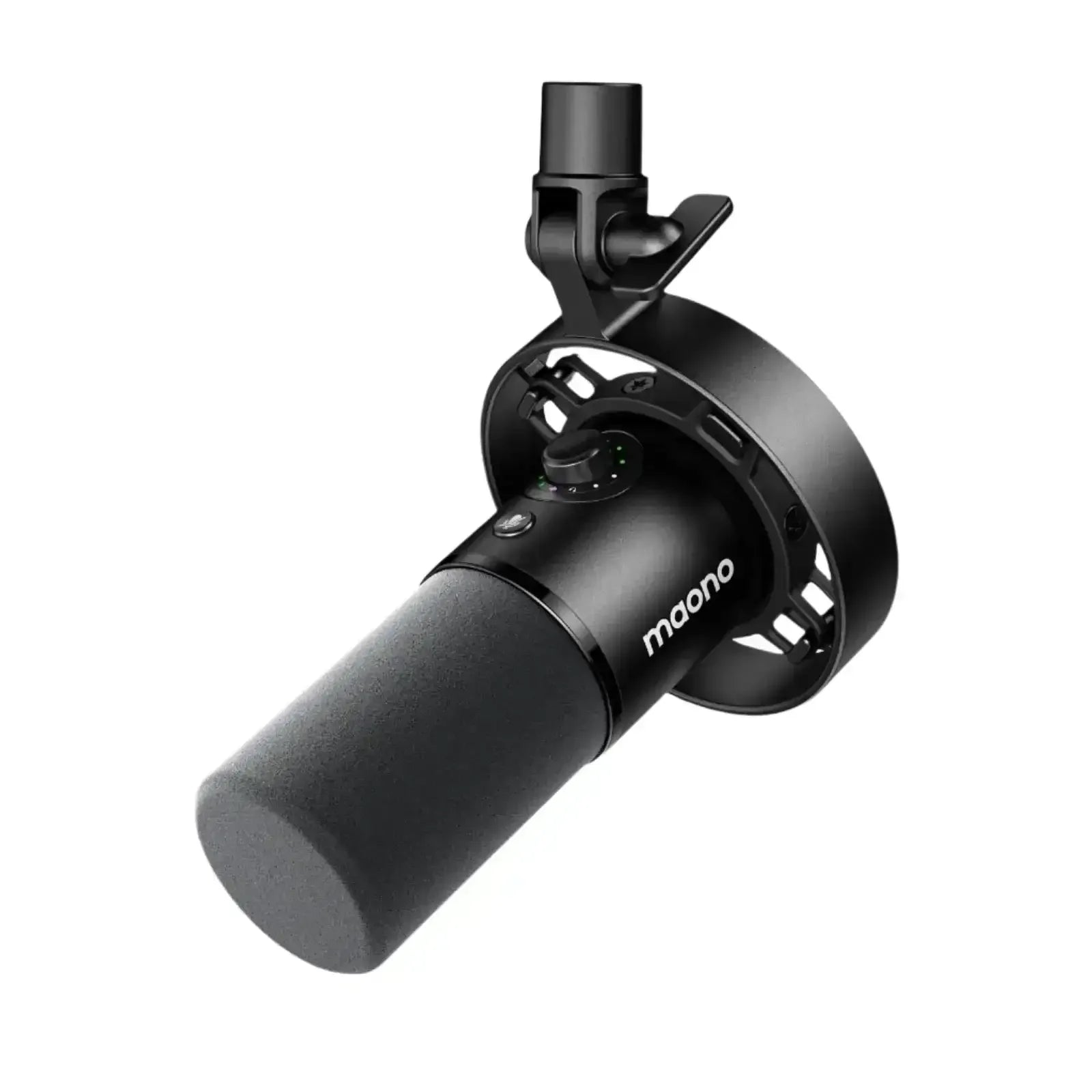 Czarny mikrofon USB XLR z piankową osłoną, idealny do domowego biura i nagrań głosowych.
