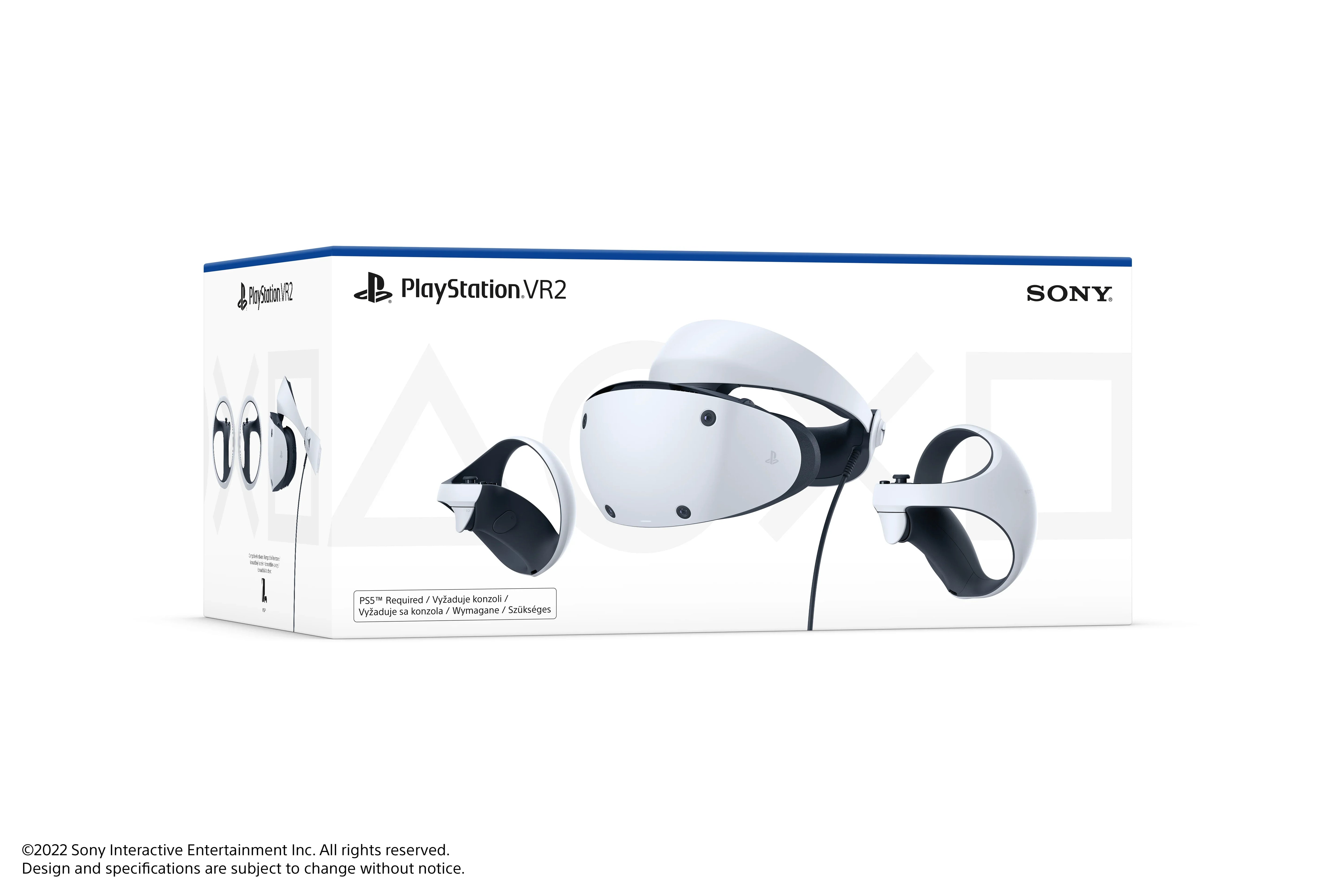 PlayStation VR2 w białym opakowaniu z kontrolerami, wymagana konsola PS5