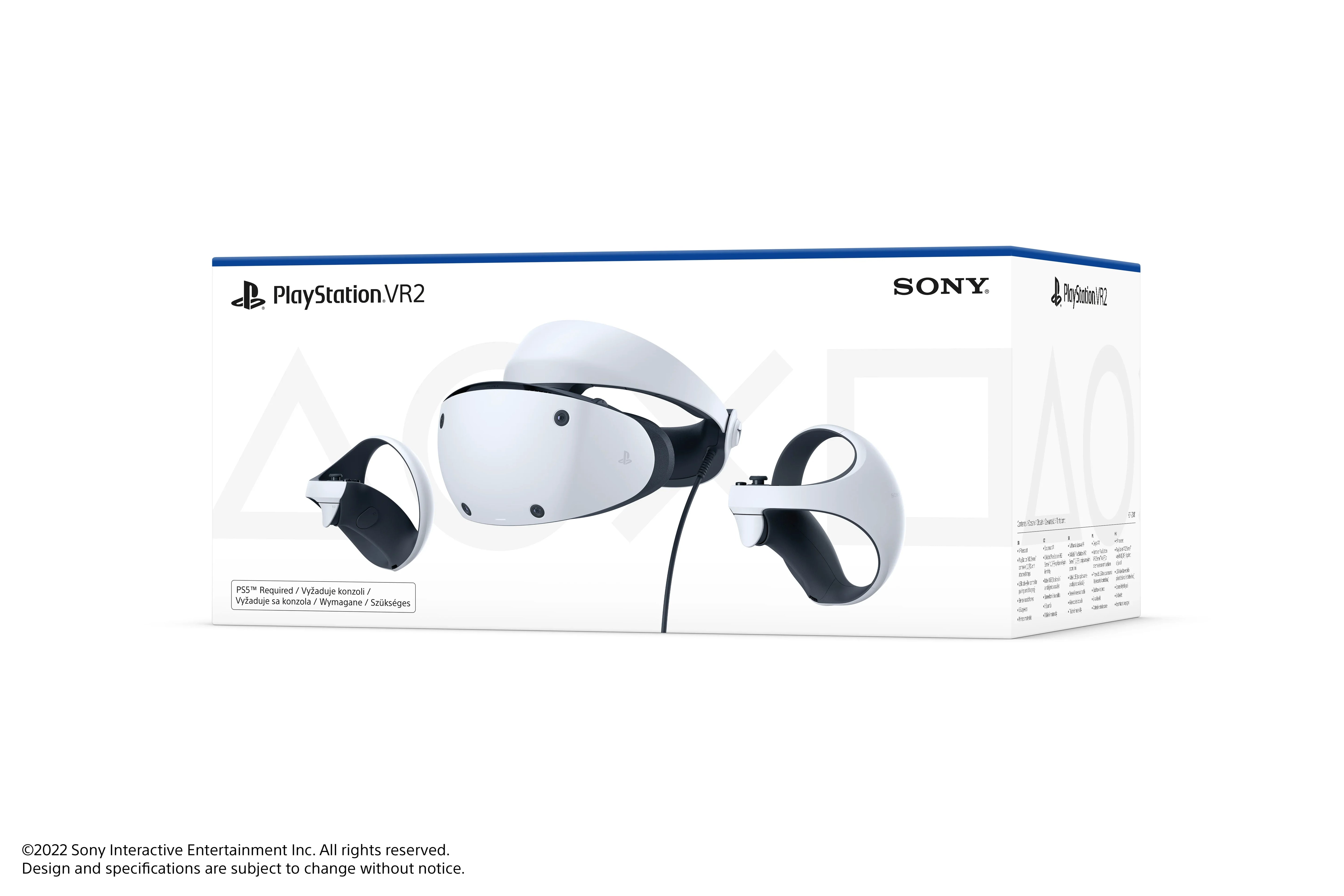 PlayStation VR2 – biała konsola wirtualnej rzeczywistości z kontrolerami, wymagająca PS5