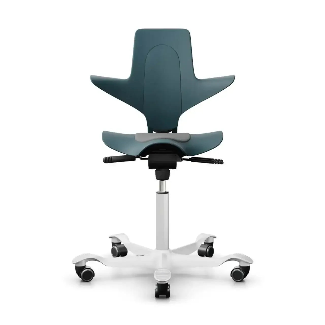 Ergonomiczne krzesło biurowe na kółkach, nowoczesny design, niebiesko-białe
