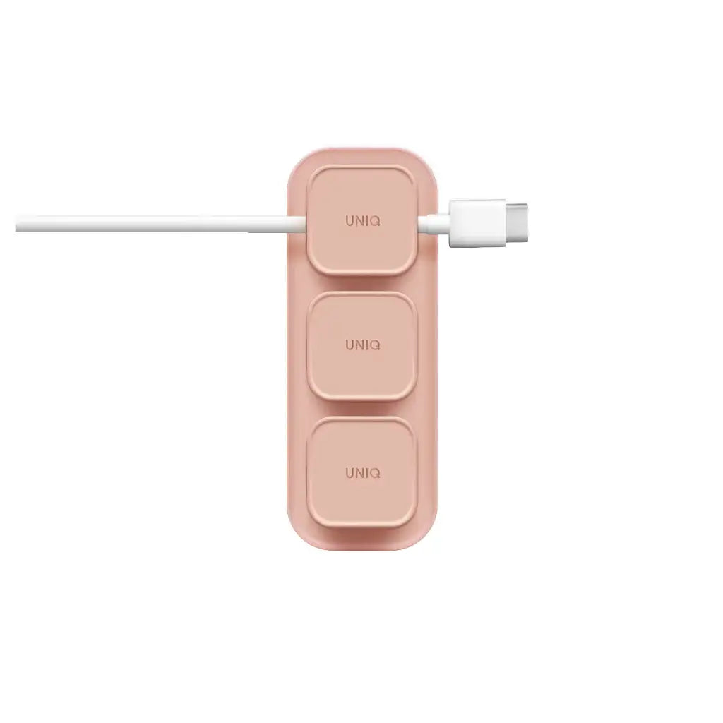 Różowy organizer kabli UNIQ PodMag z trzema magnesami na przewody USB