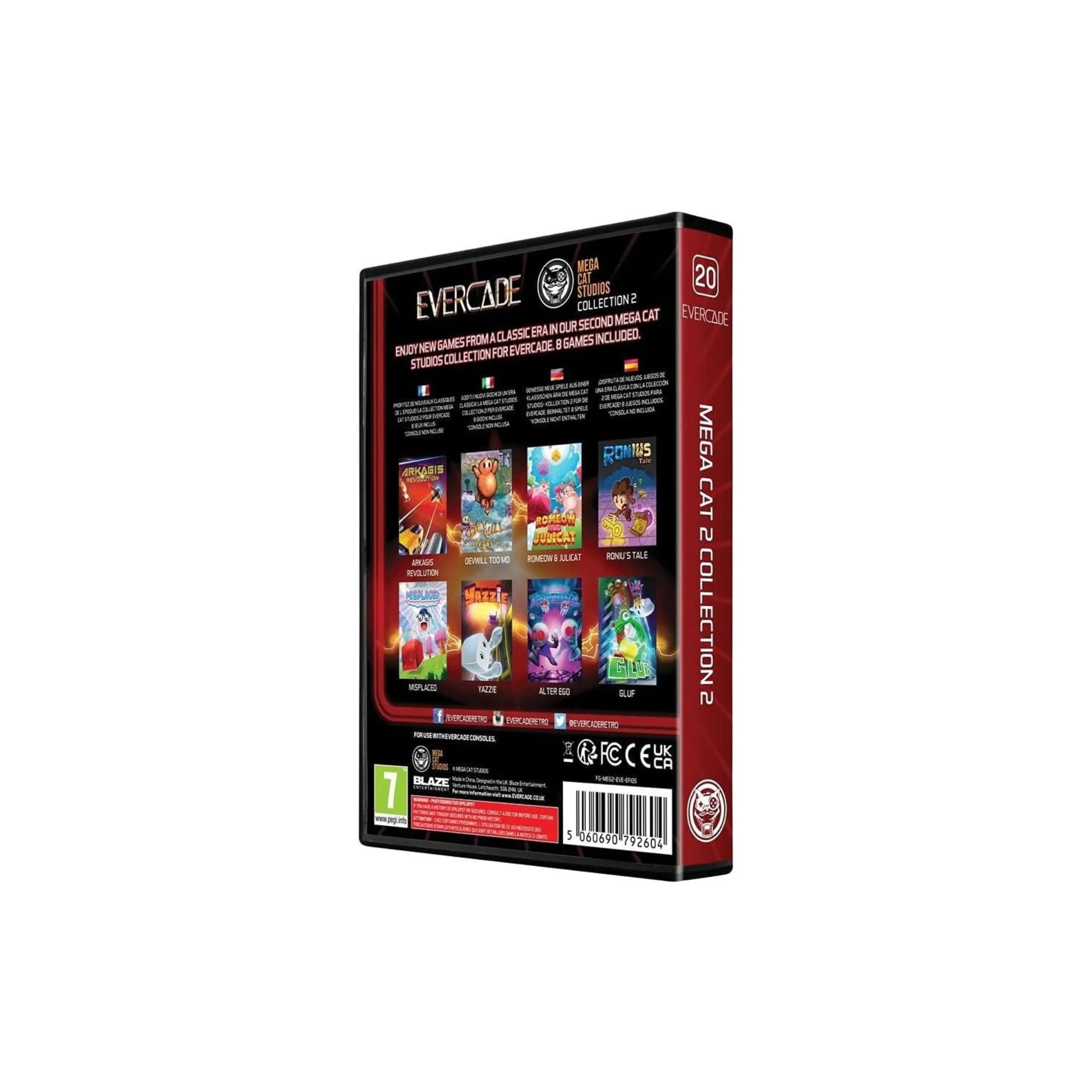 Pudełko gier Mega Cat Studios Collection 2 dla konsoli Evercade, 8 klasycznych tytułów w jednym zestawie