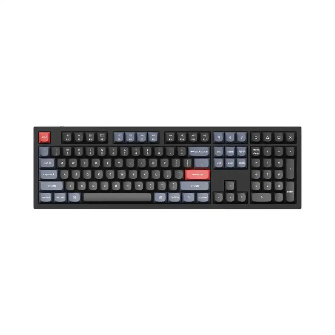 Klawiatura mechaniczna full size, czarne i szare keycapy, czerwone klawisze enter i esc