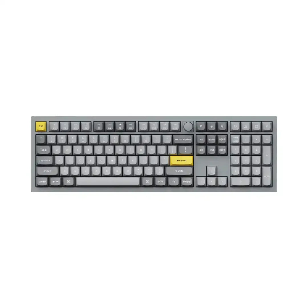 Klawiatura mechaniczna full size, szara, z żółtymi klawiszami ESC i Enter do biura