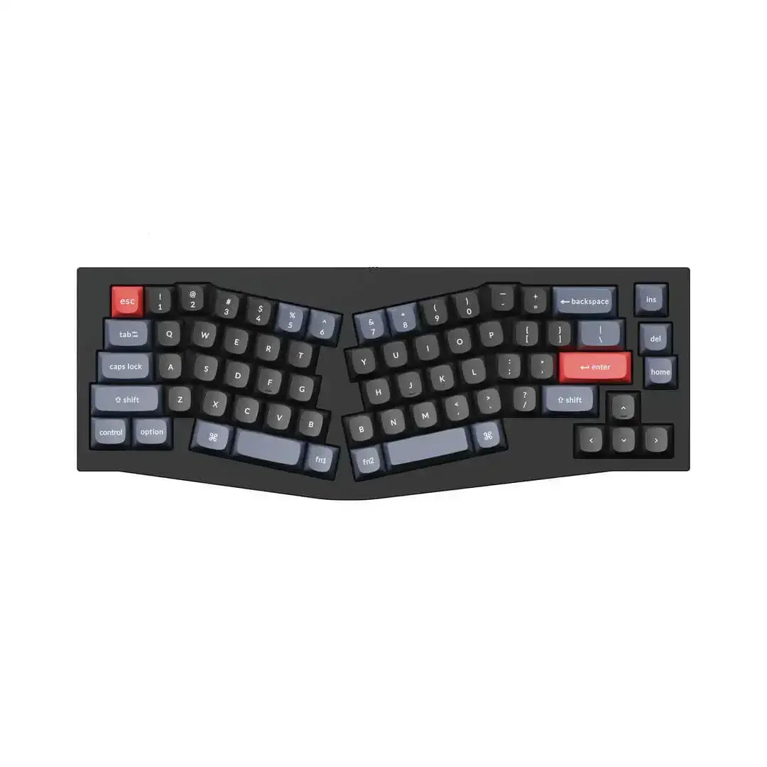 Czarna ergonomiczna klawiatura mechaniczna z czerwonymi klawiszami esc i enter