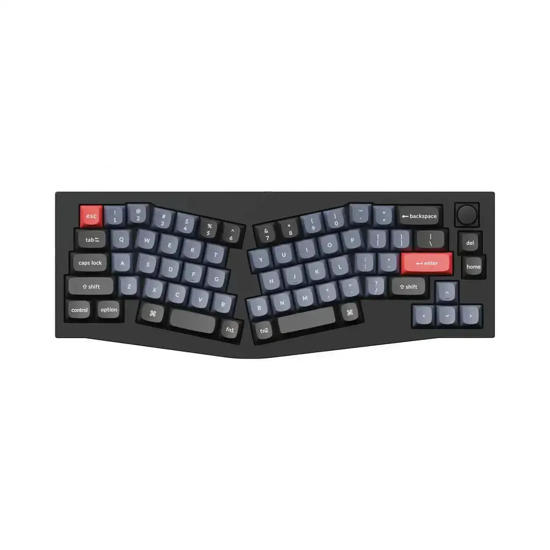Ergonomiczna klawiatura mechaniczna z czarną obudową i kolorowymi keycapami na biurko
