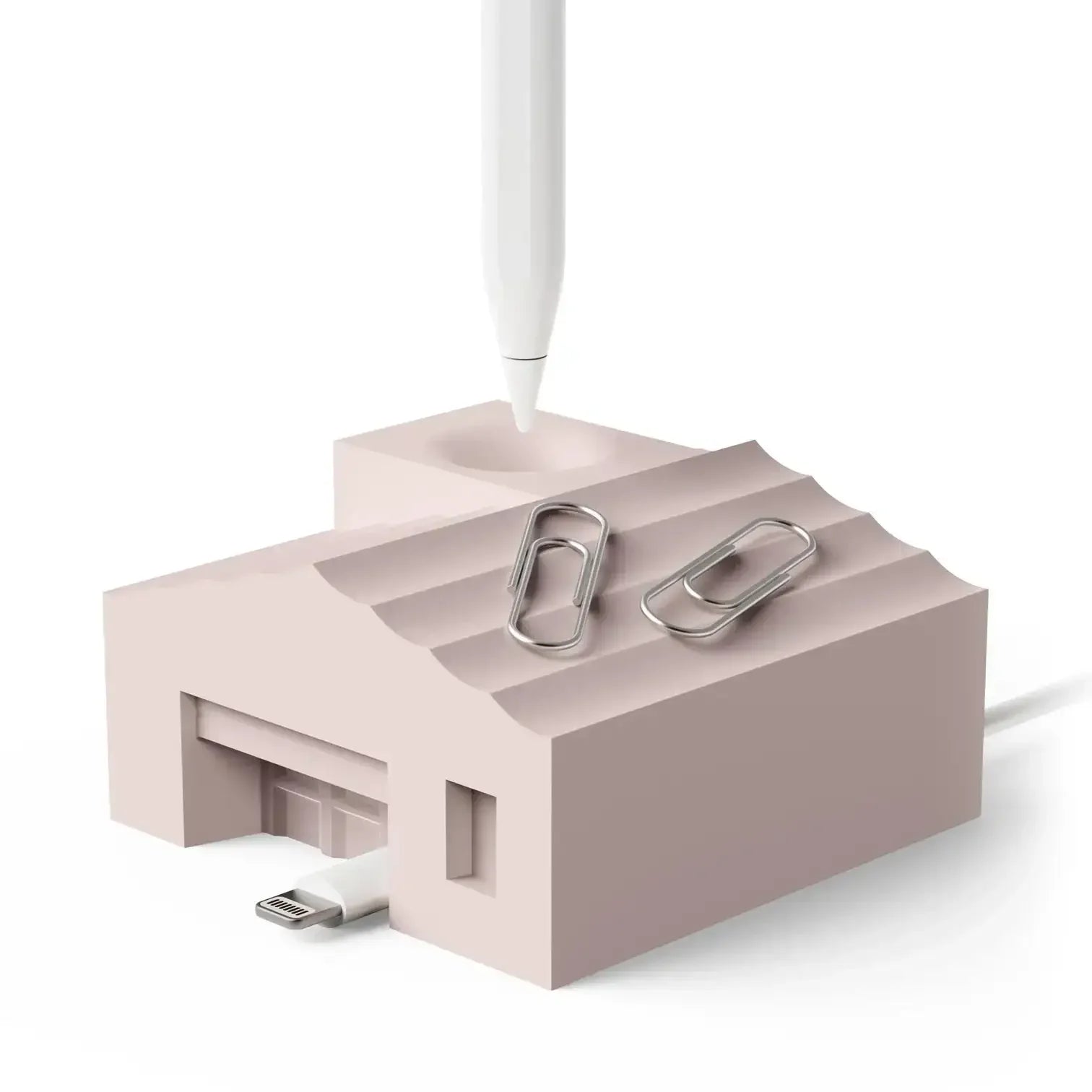 Różowy stojak na biurko do Apple Pencil z ładowarką, organizer na spinacze, akcesoria do home office
