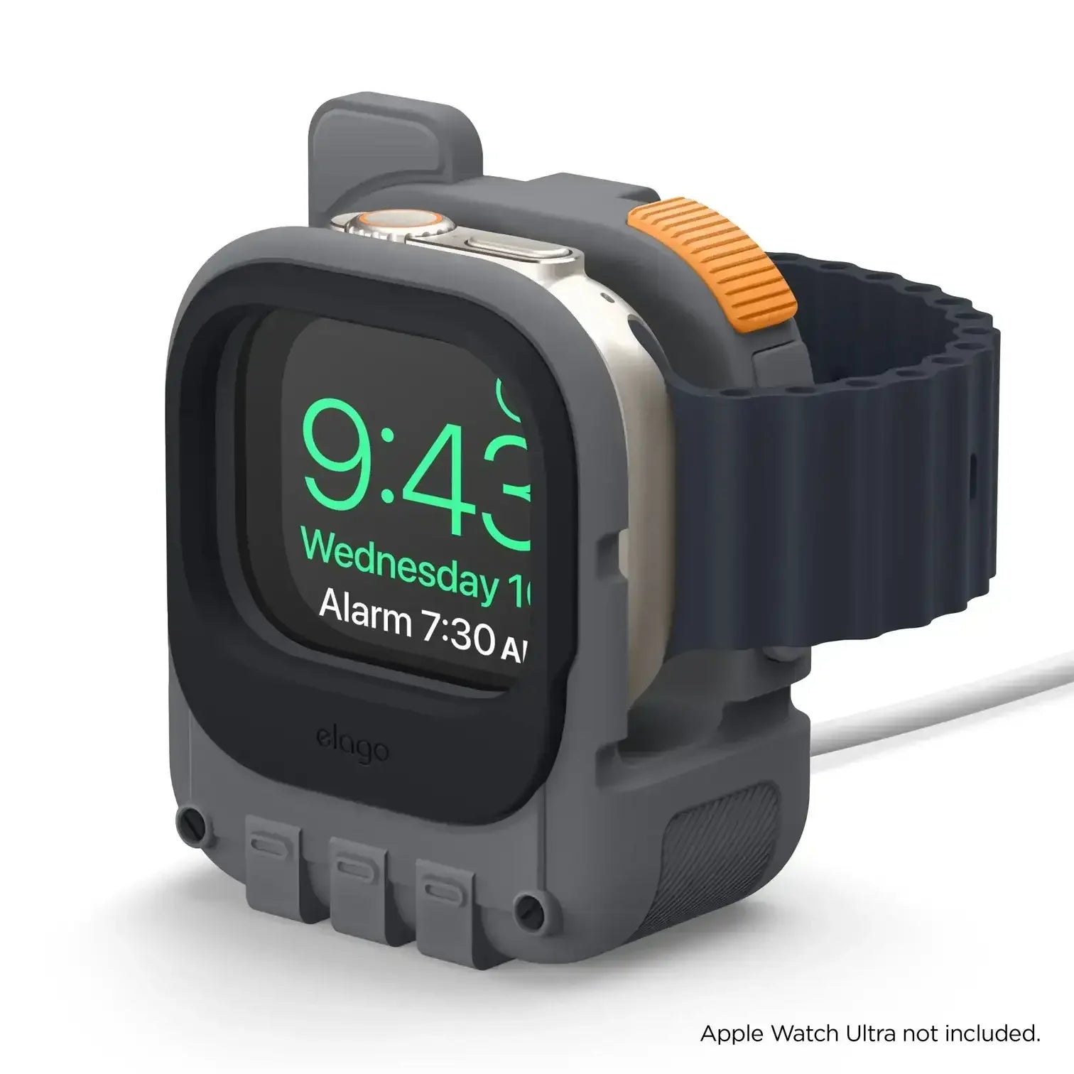 Stojak ładowarka na zegarek smartwatch w kolorze szarym, kompatybilny z Apple Watch Ultra.