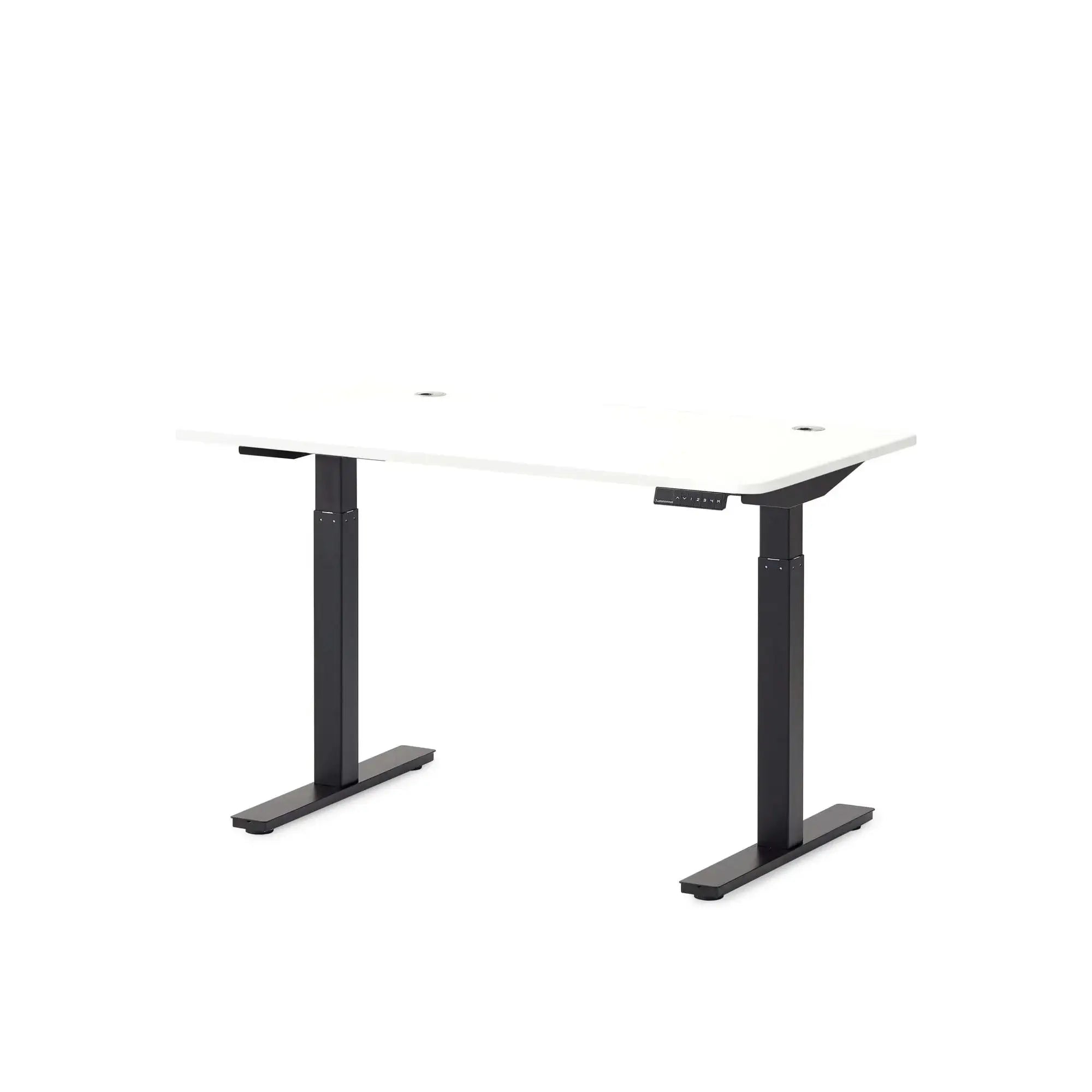Białe biurko regulowane Smartdesk Core na czarnych nogach, minimalistyczny design