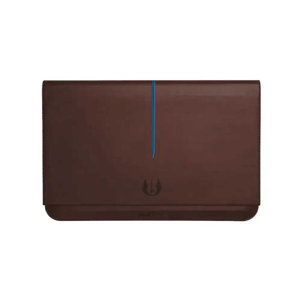 Brązowe etui na laptopa 16 cali z motywem Star Wars, widoczne niebieskie zdobienie