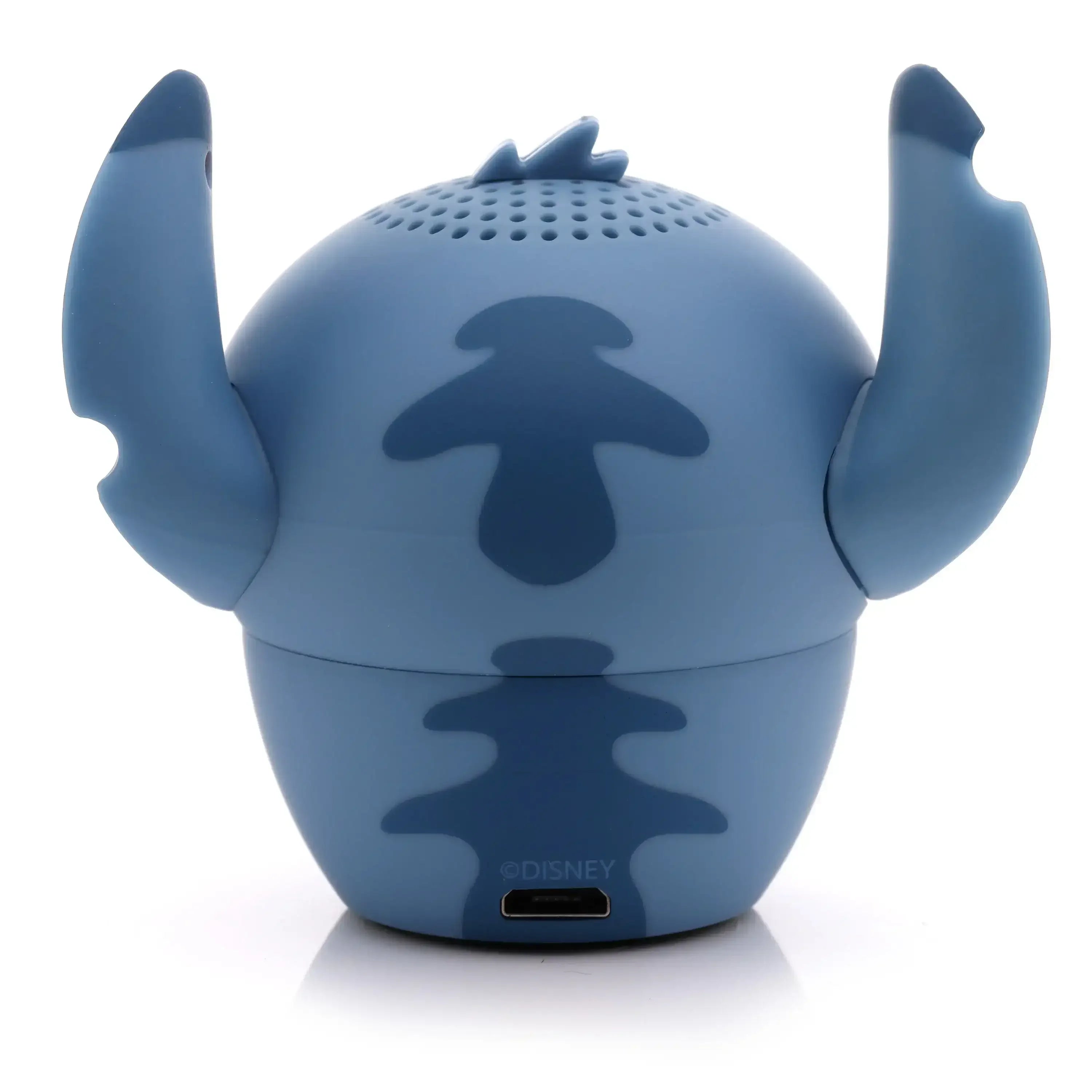 Niebieski głośnik Bluetooth w kształcie postaci z dużymi uszami, port ładowania USB-C
