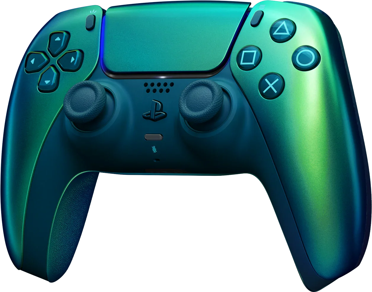 Kontroler PlayStation 5 w kolorze gradientowym zielono-niebieskim, idealny dla graczy i biura domowego