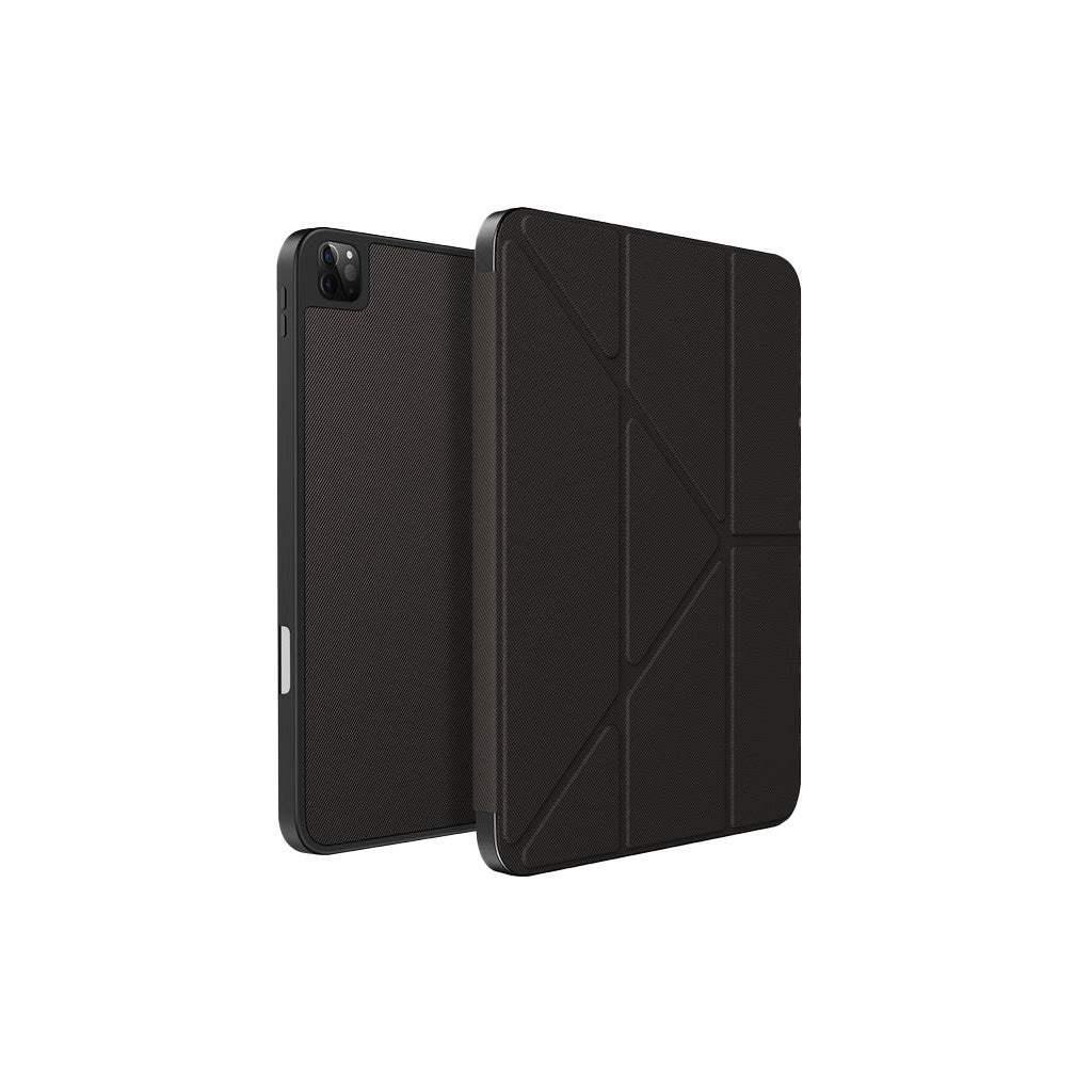 Szare etui na iPad Pro 12.9 2021 z ochroną aparatu i geometrycznym wzorem, akcesorium biurowe