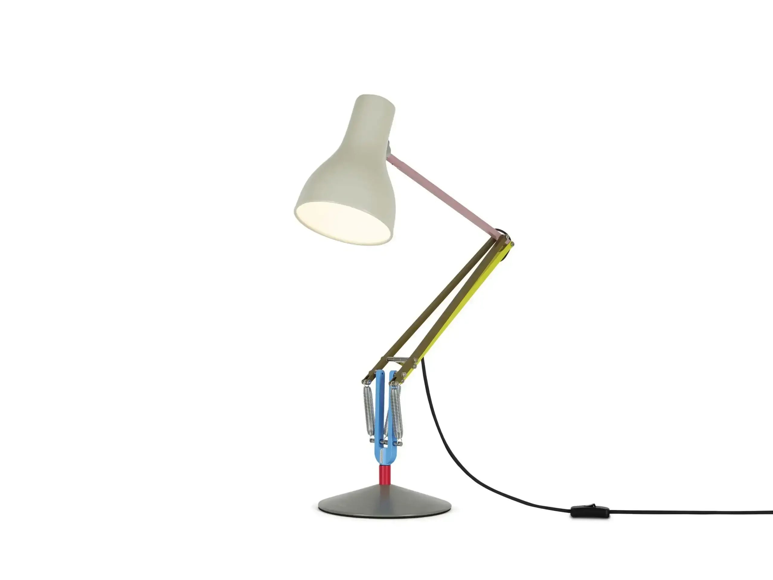 Kolorowa lampka biurkowa z regulowanym ramieniem, idealna do nowoczesnego biura
