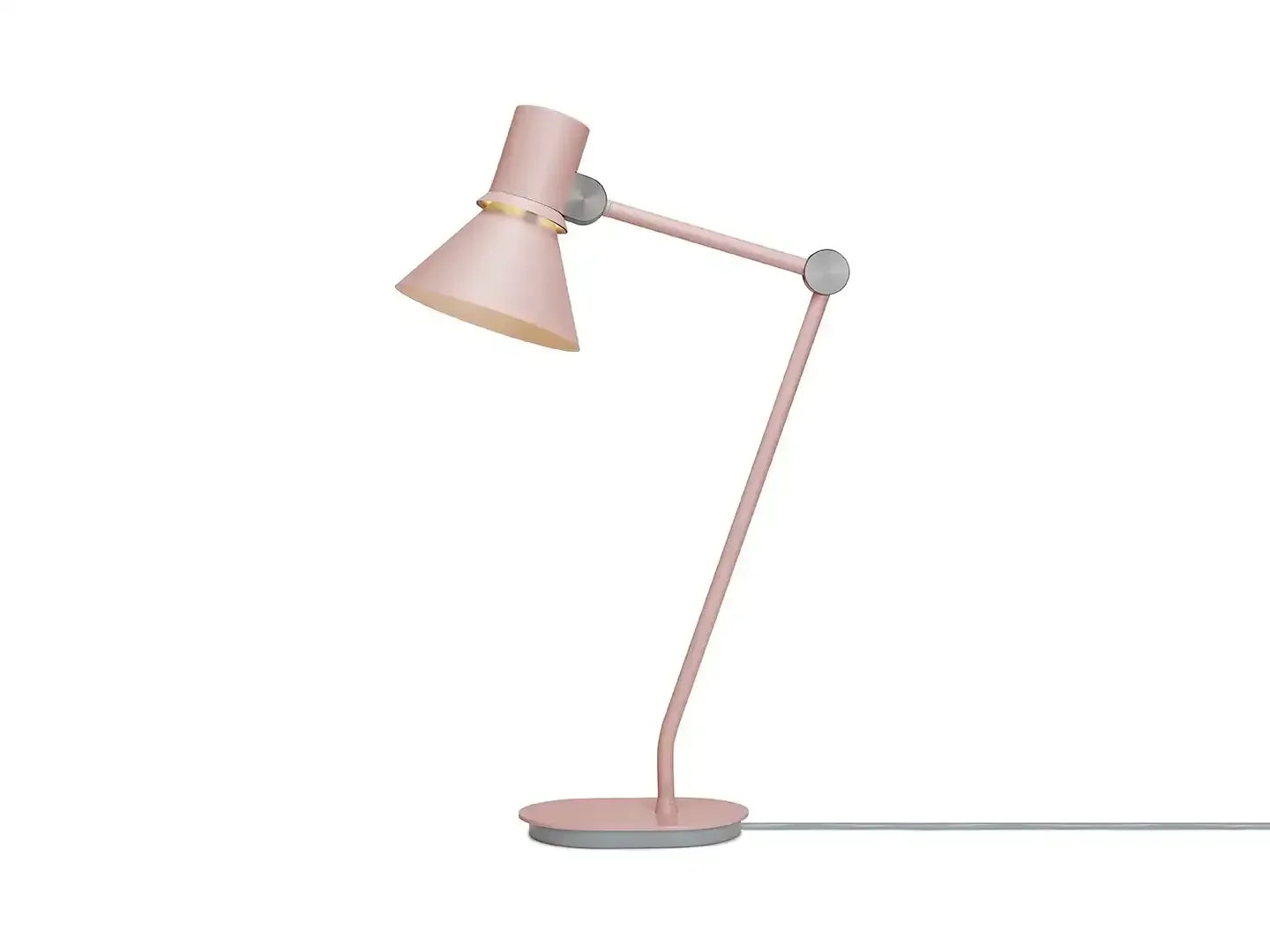 růżowa lampa biurkowa z regulowanym ramieniem, idealna do nowoczesnego biura