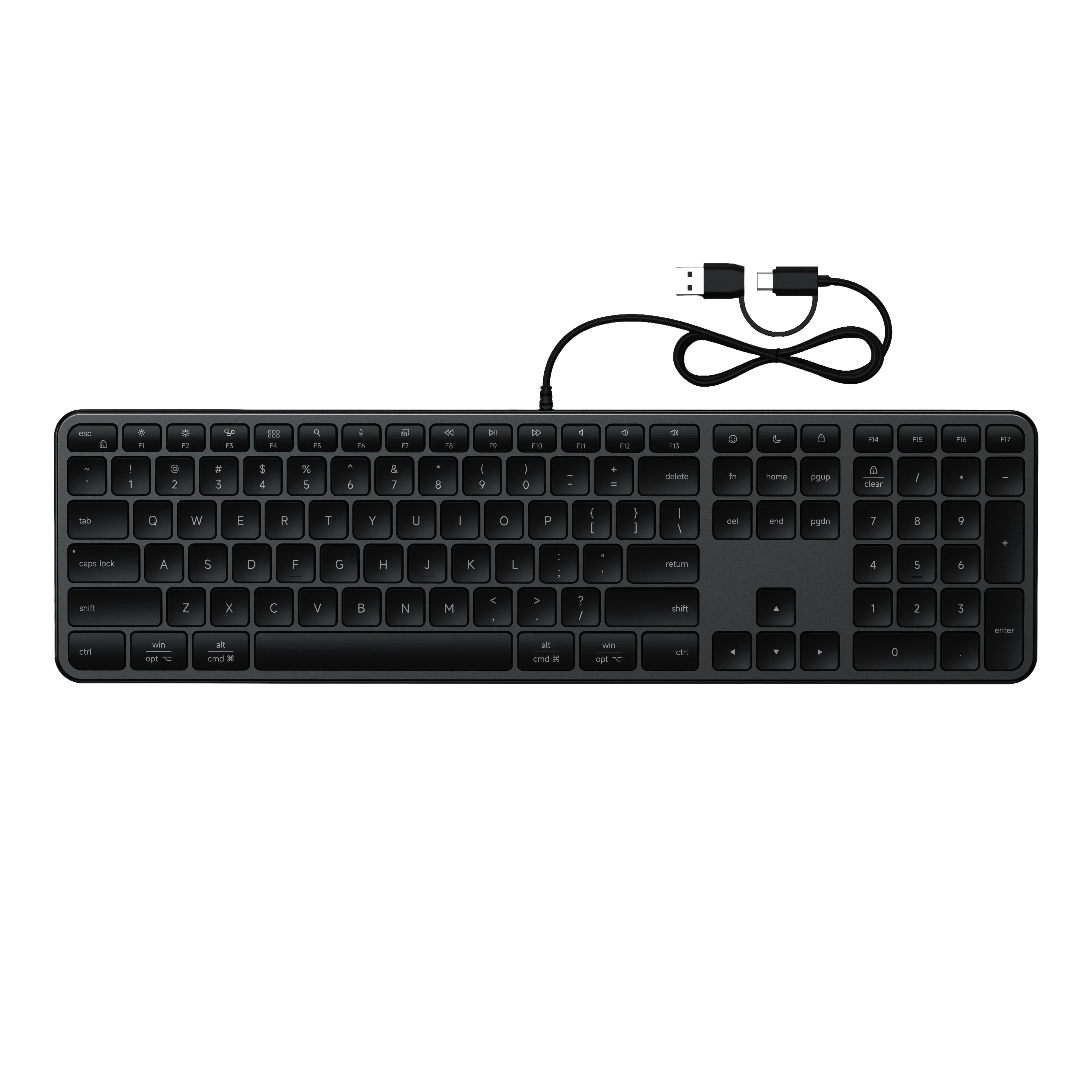 Czarna klawiatura mechaniczna z kablem USB-C, idealna do home office i desk setupu