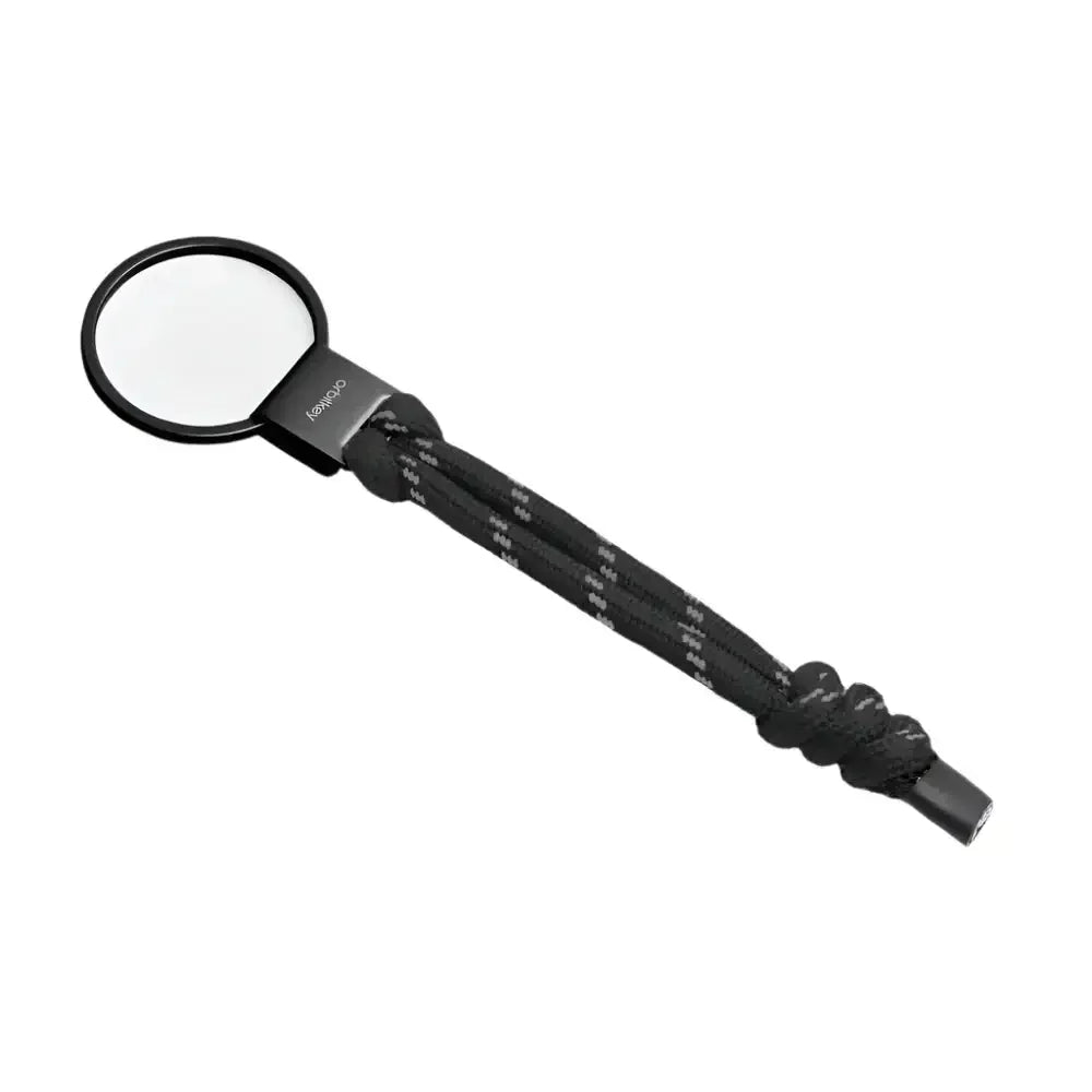 Czarny brelok z okrągłym pierścieniem i plecionym sznurkiem, akcesoria biurowe