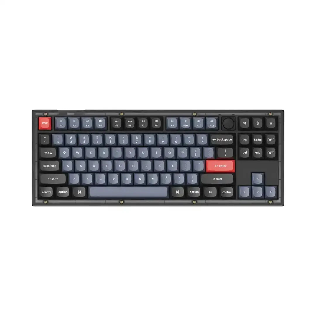 Klawiatura mechaniczna w kolorze czarnym z matowym pokrętłem, czerwone klawisze Enter i Esc