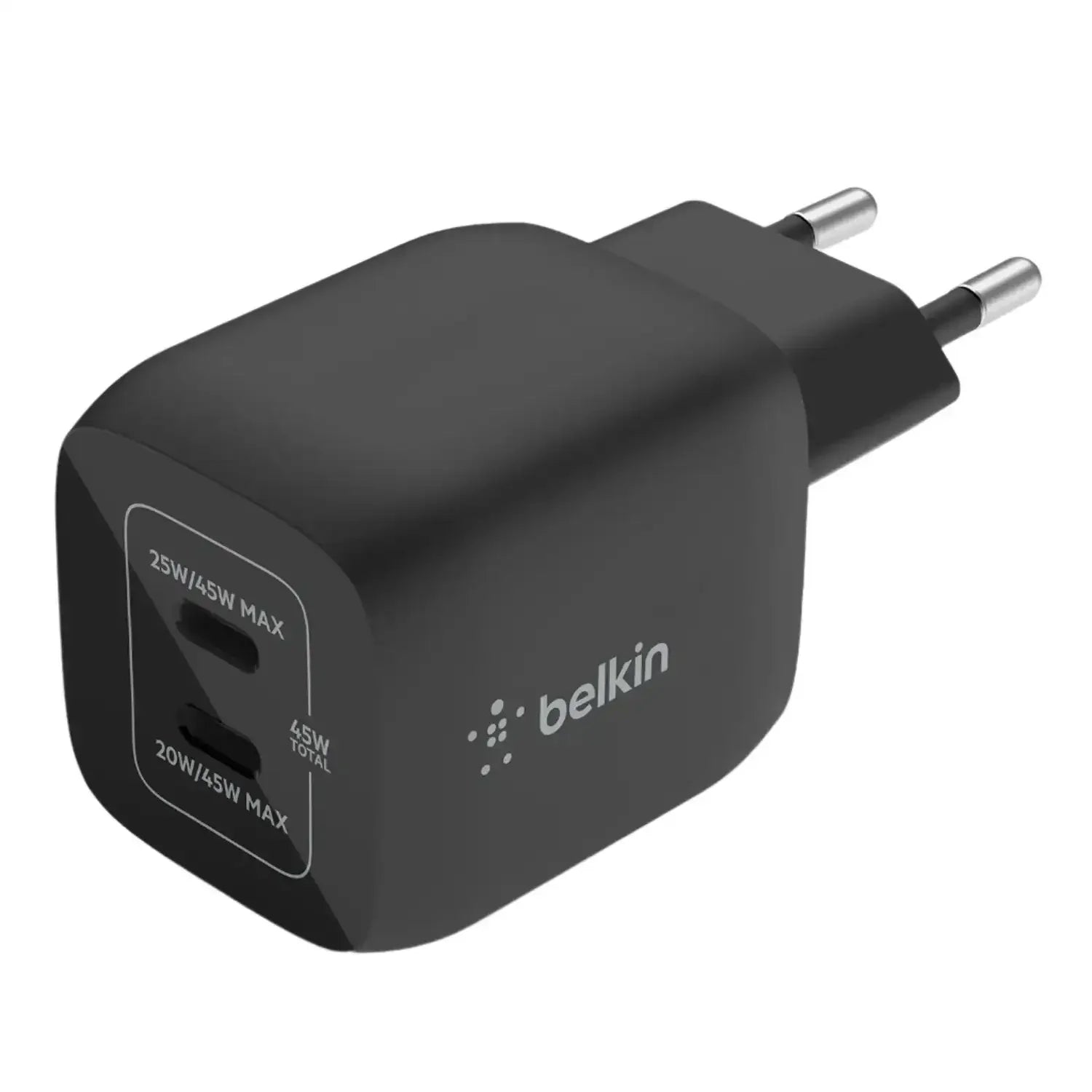 Czarna ładowarka sieciowa USB-C 45W, dwa porty, akcesorium do biura i home office