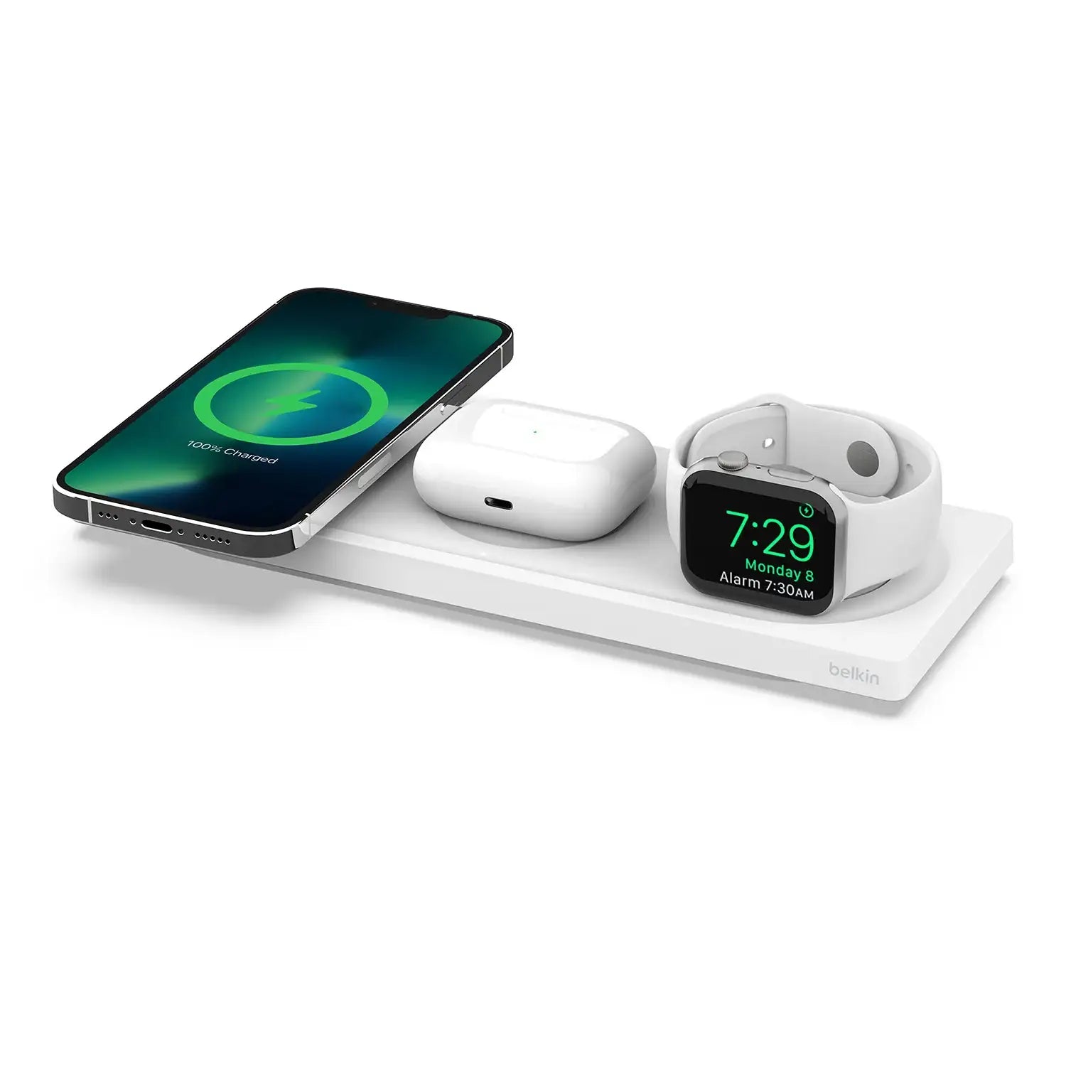 Biała stacja ładująca Belkin 3w1 z iPhone, AirPods i Apple Watch