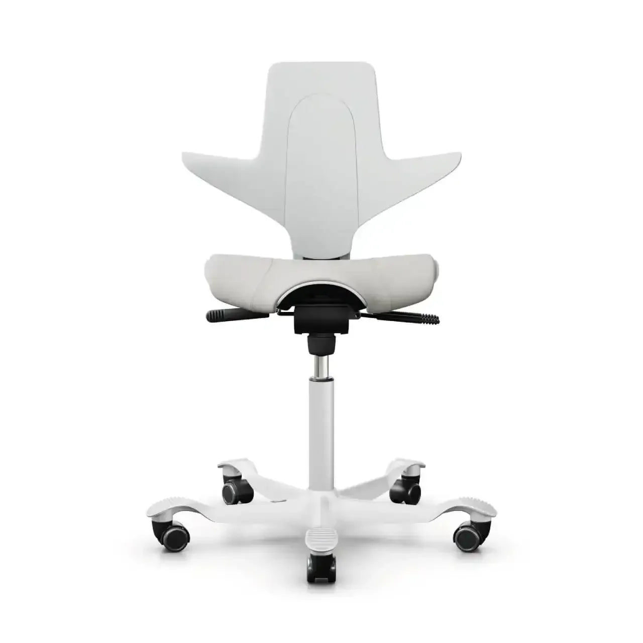 Białe ergonomiczne krzesło biurowe na kółkach, nowoczesny design, idealne do home office