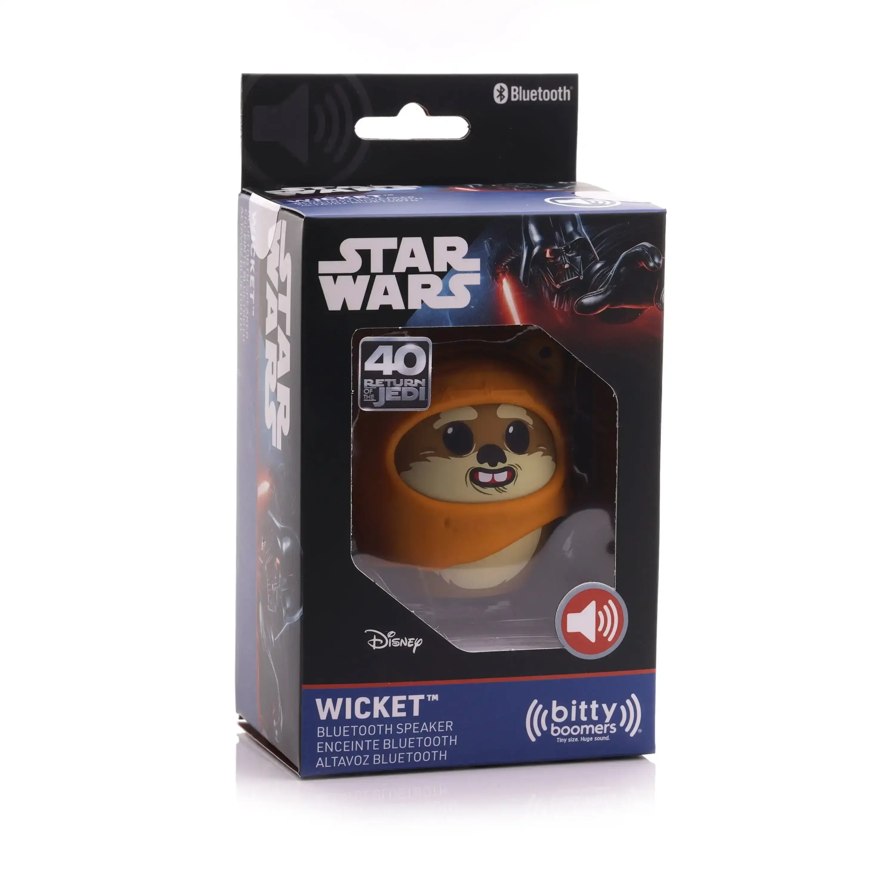 Bezprzewodowy głośnik Bluetooth Wicket Star Wars w oryginalnym opakowaniu na białym tle