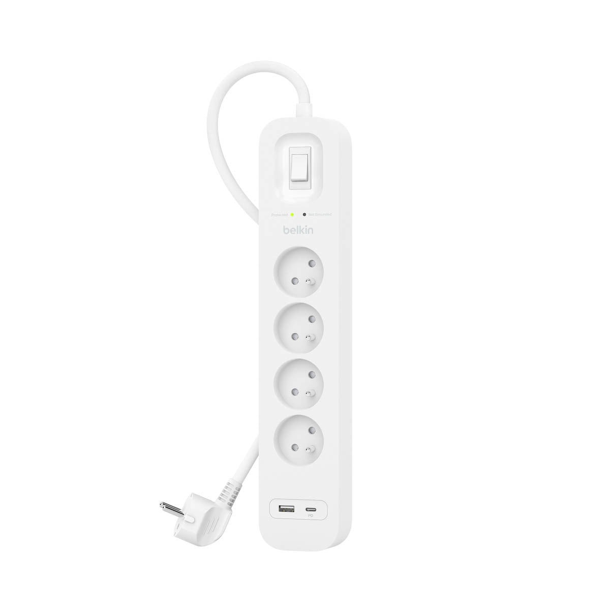 Belkin - listwa zasilająca, 4-portowa + 1xUSB-A 1xUSB-C 525J, Schuko